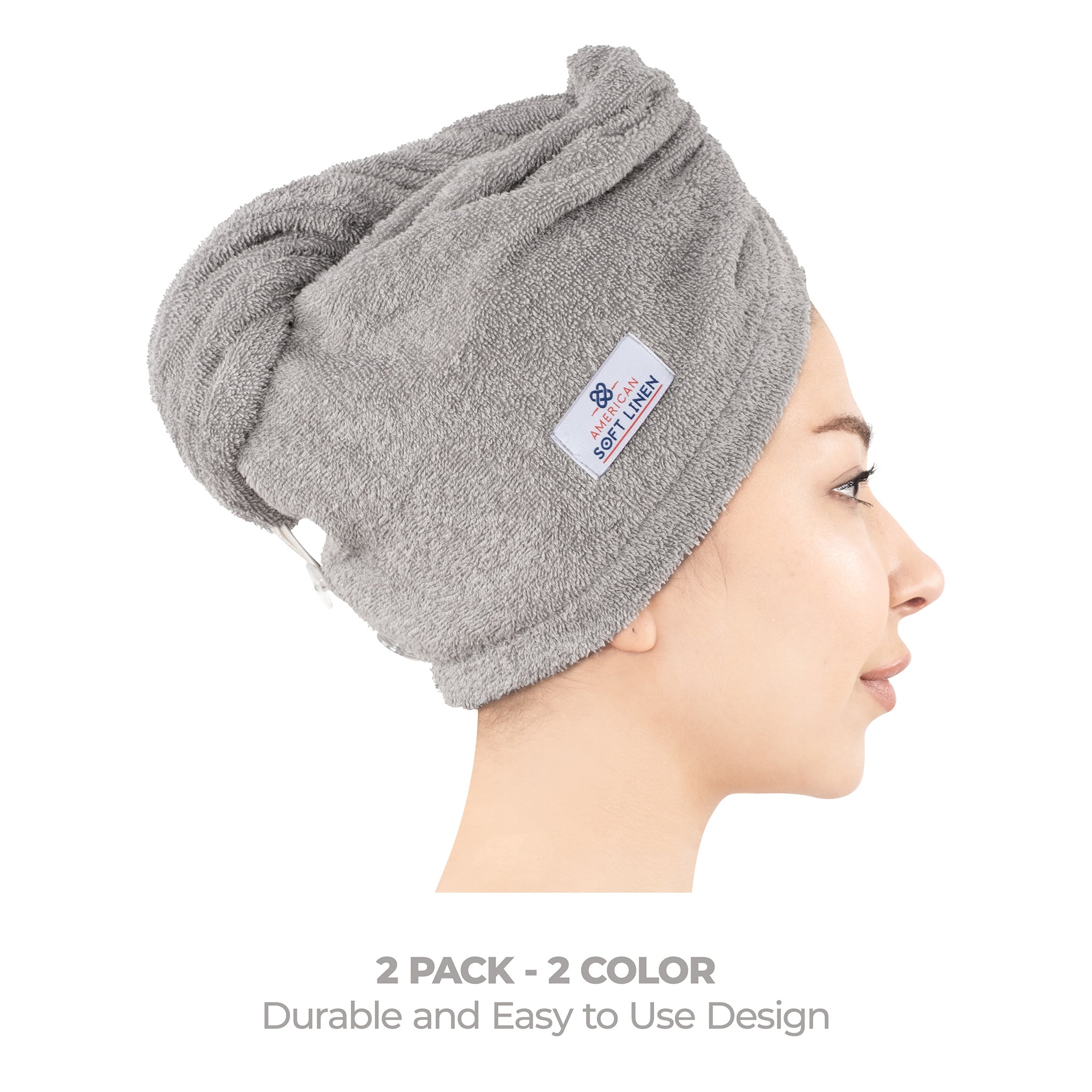 American-softlinen 100% Cotton Hair Drying Towels for Women Rockridge-Sage Green-3