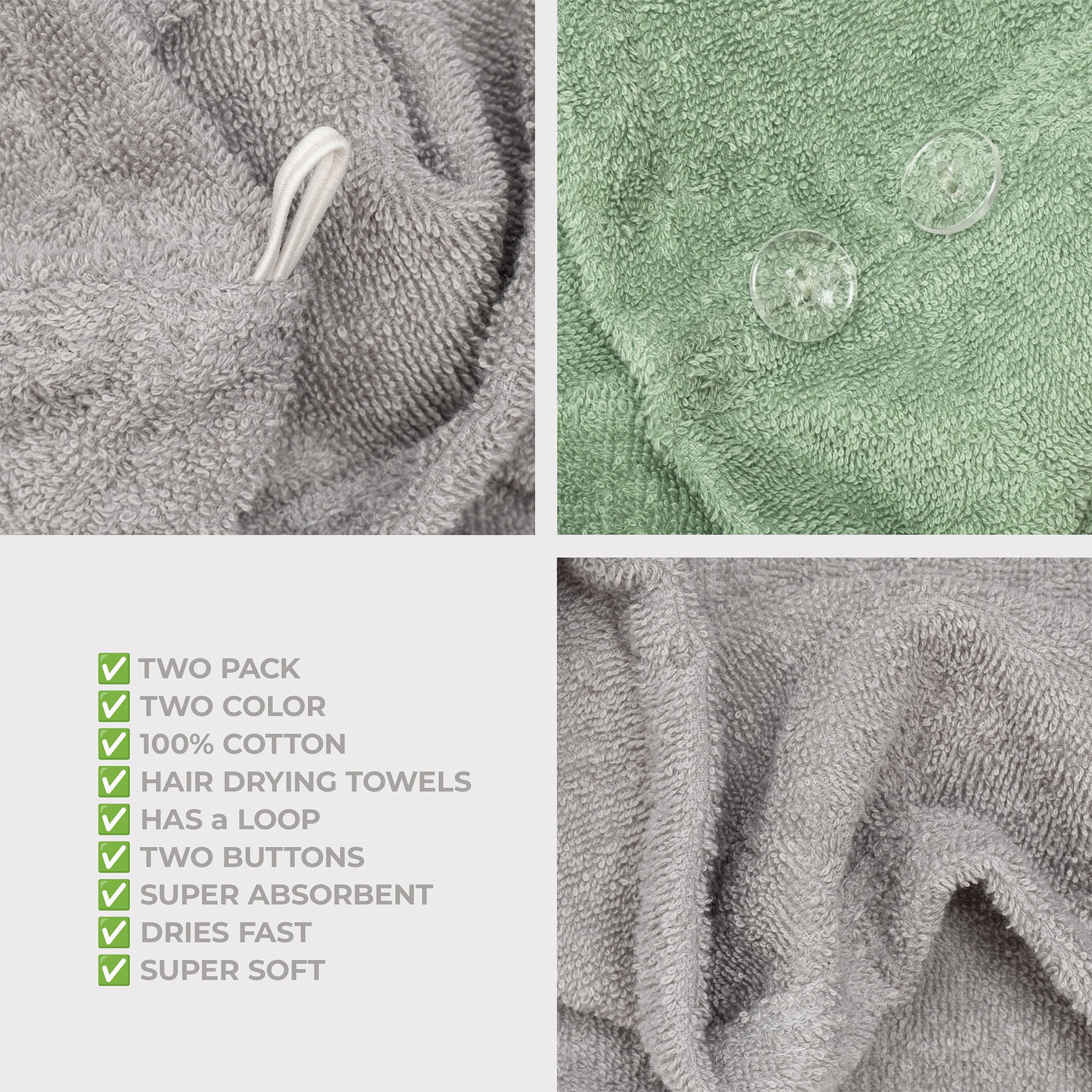 American-softlinen 100% Cotton Hair Drying Towels for Women Rockridge-Sage Green-6