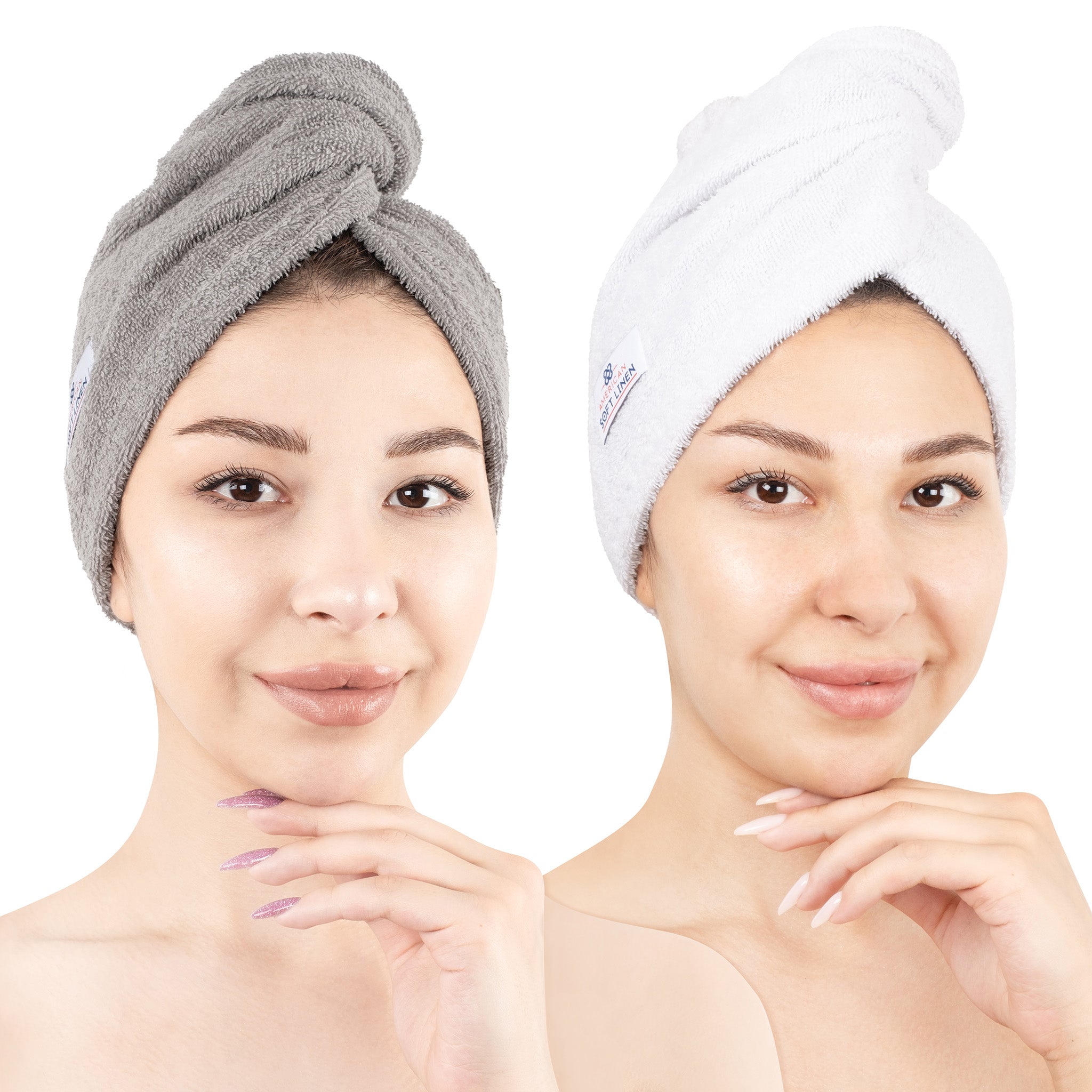 American-softlinen 100% Cotton Hair Drying Towels for Women Rockridge-White-1