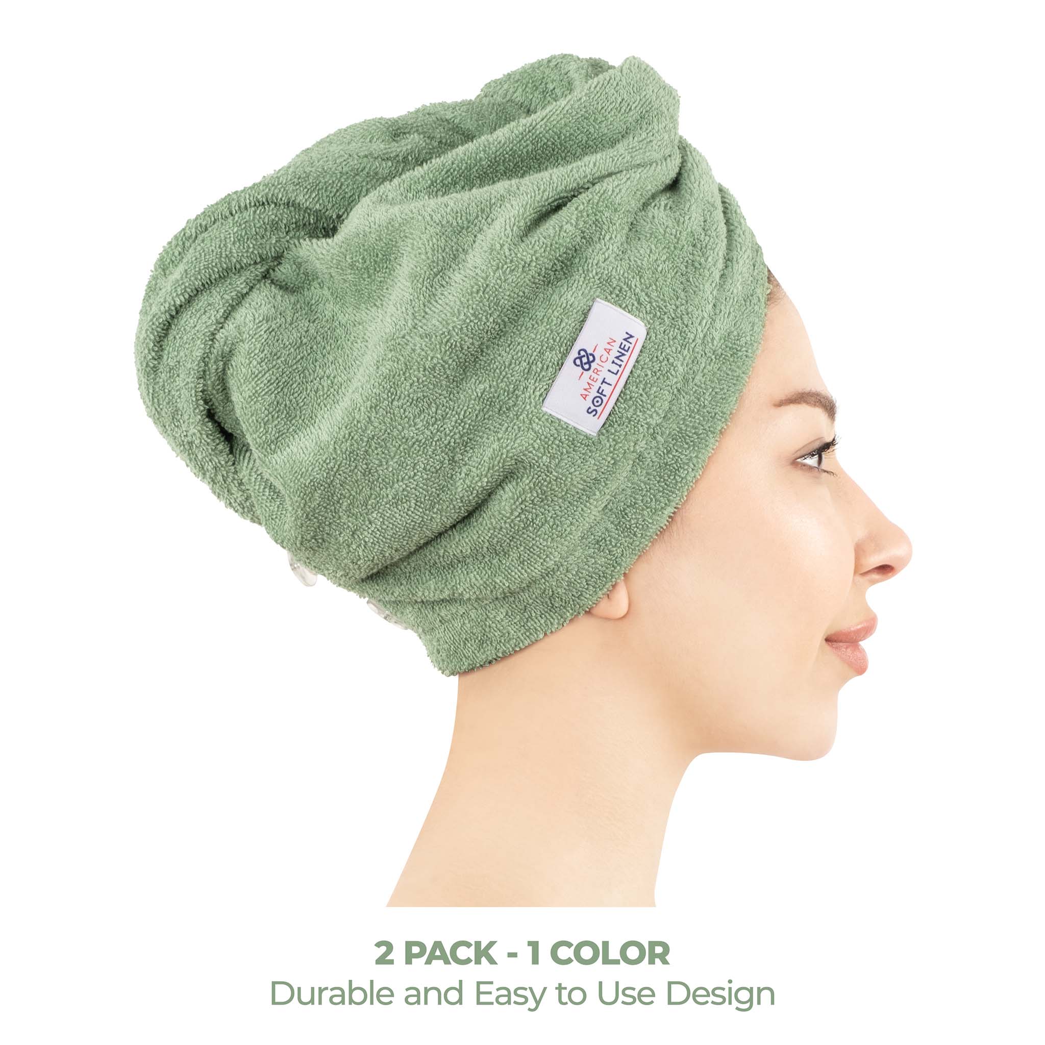 American-softlinen 100% Cotton Hair Drying Towels for Women Sage Green-2