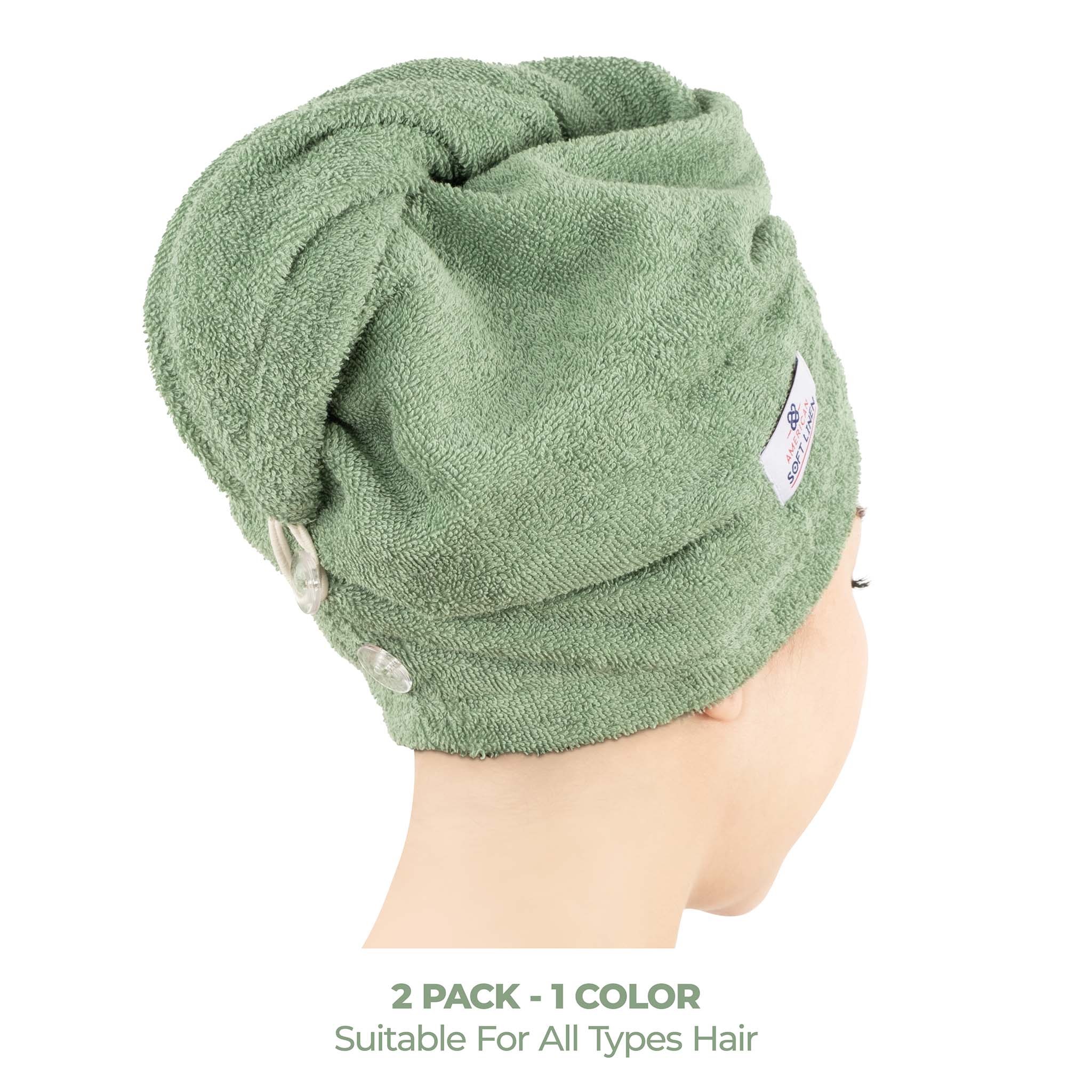 American-softlinen 100% Cotton Hair Drying Towels for Women Sage Green-3