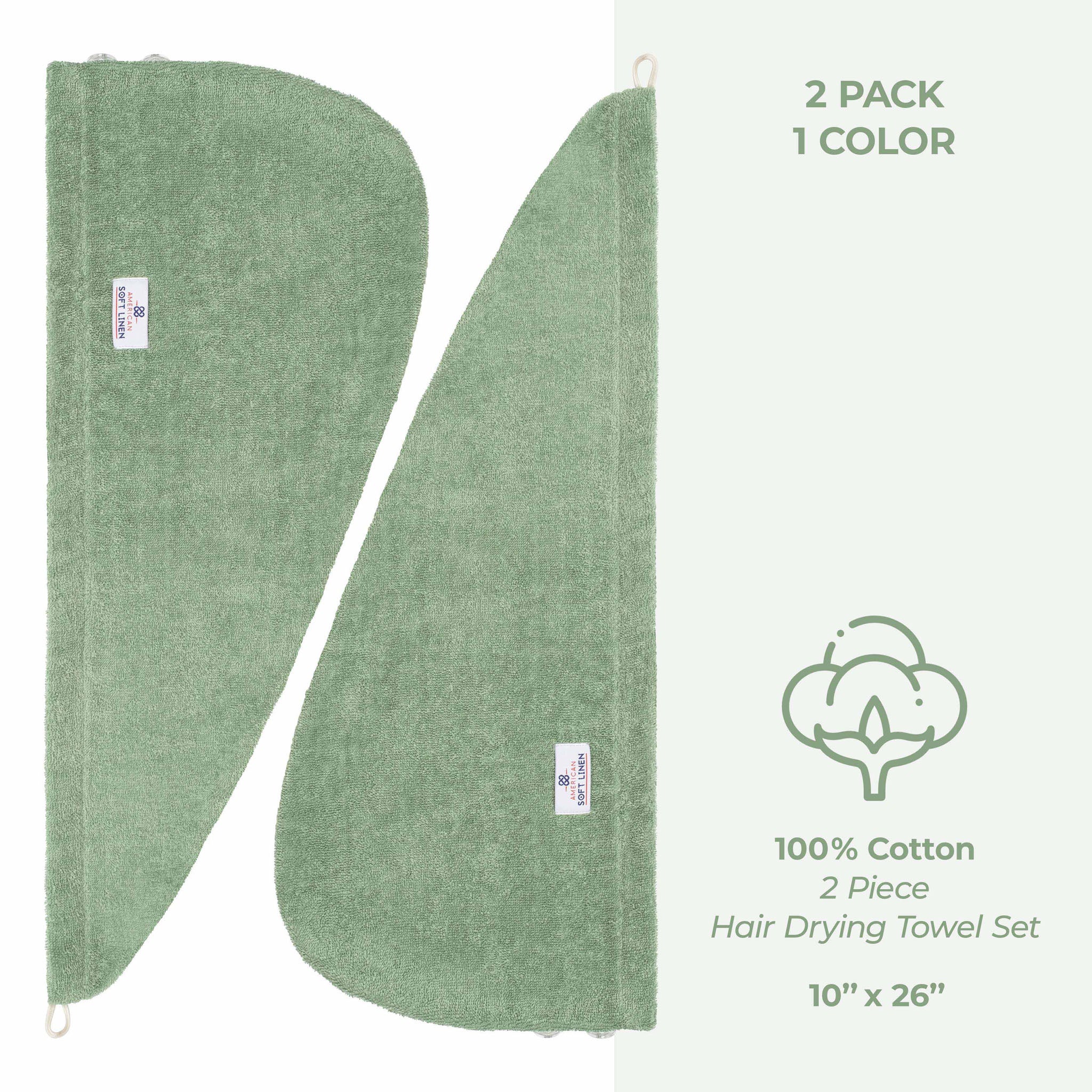 American-softlinen 100% Cotton Hair Drying Towels for Women Sage Green-4