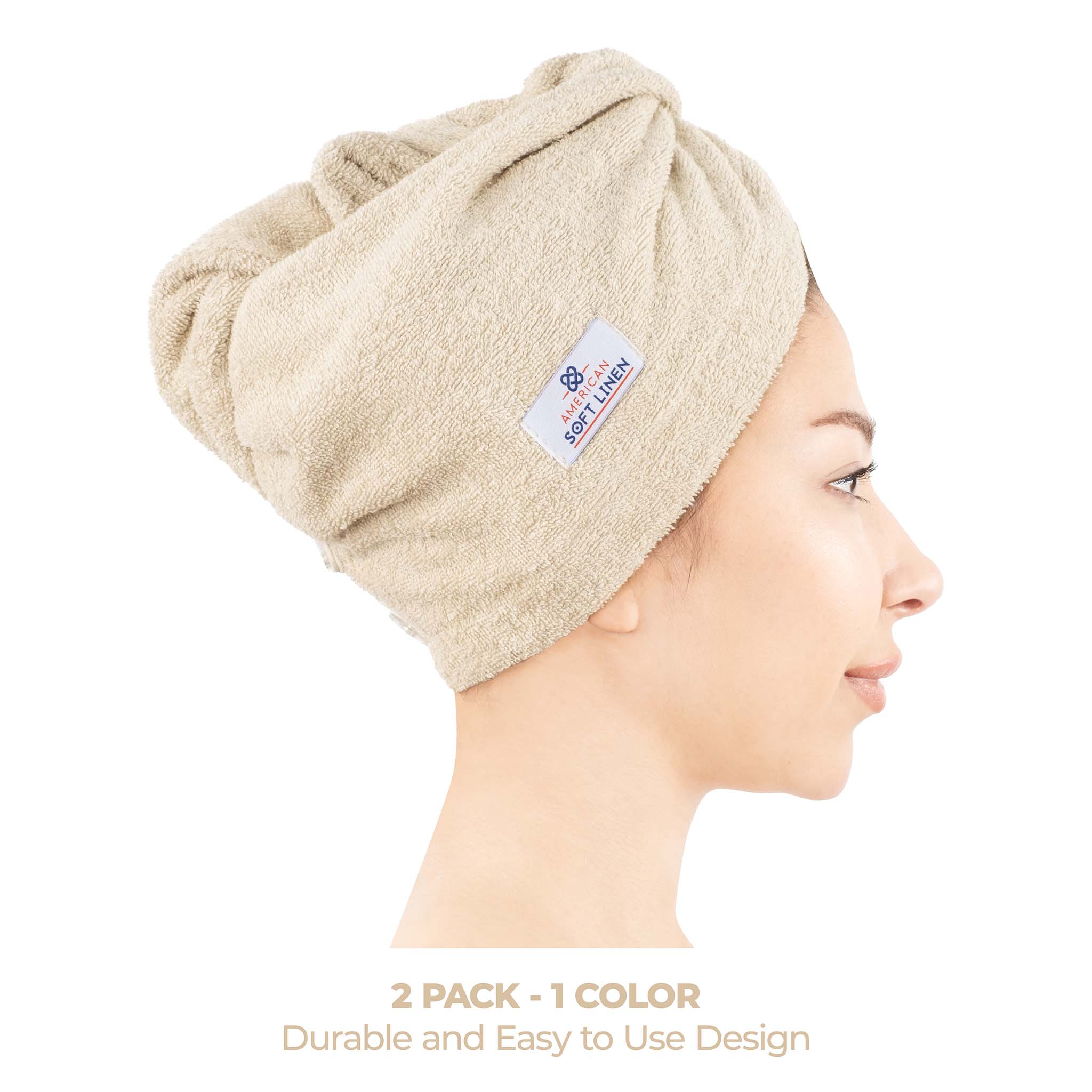 American-softlinen 100% Cotton Hair Drying Towels for Women Sand Taupe-2