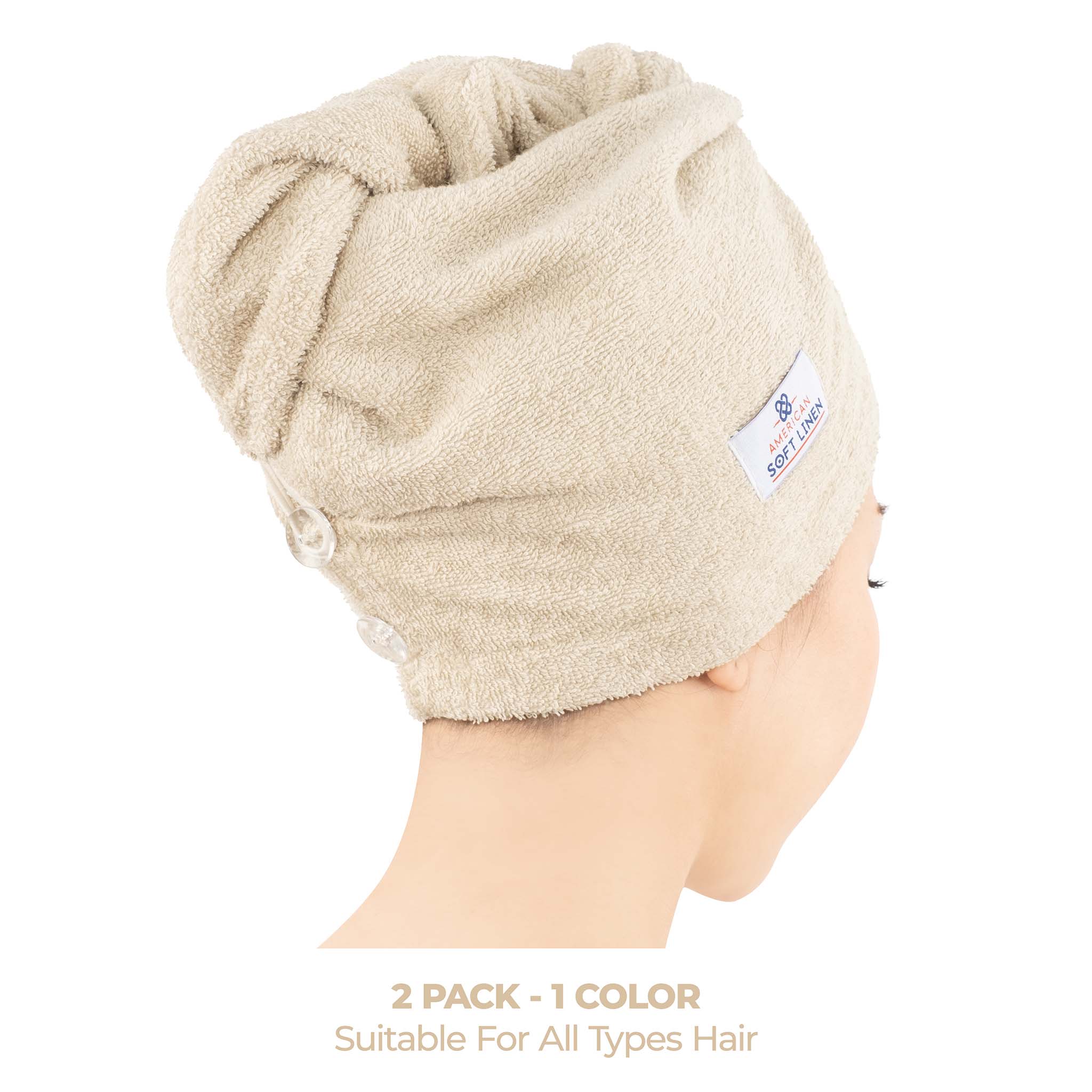 American-softlinen 100% Cotton Hair Drying Towels for Women Sand Taupe-3