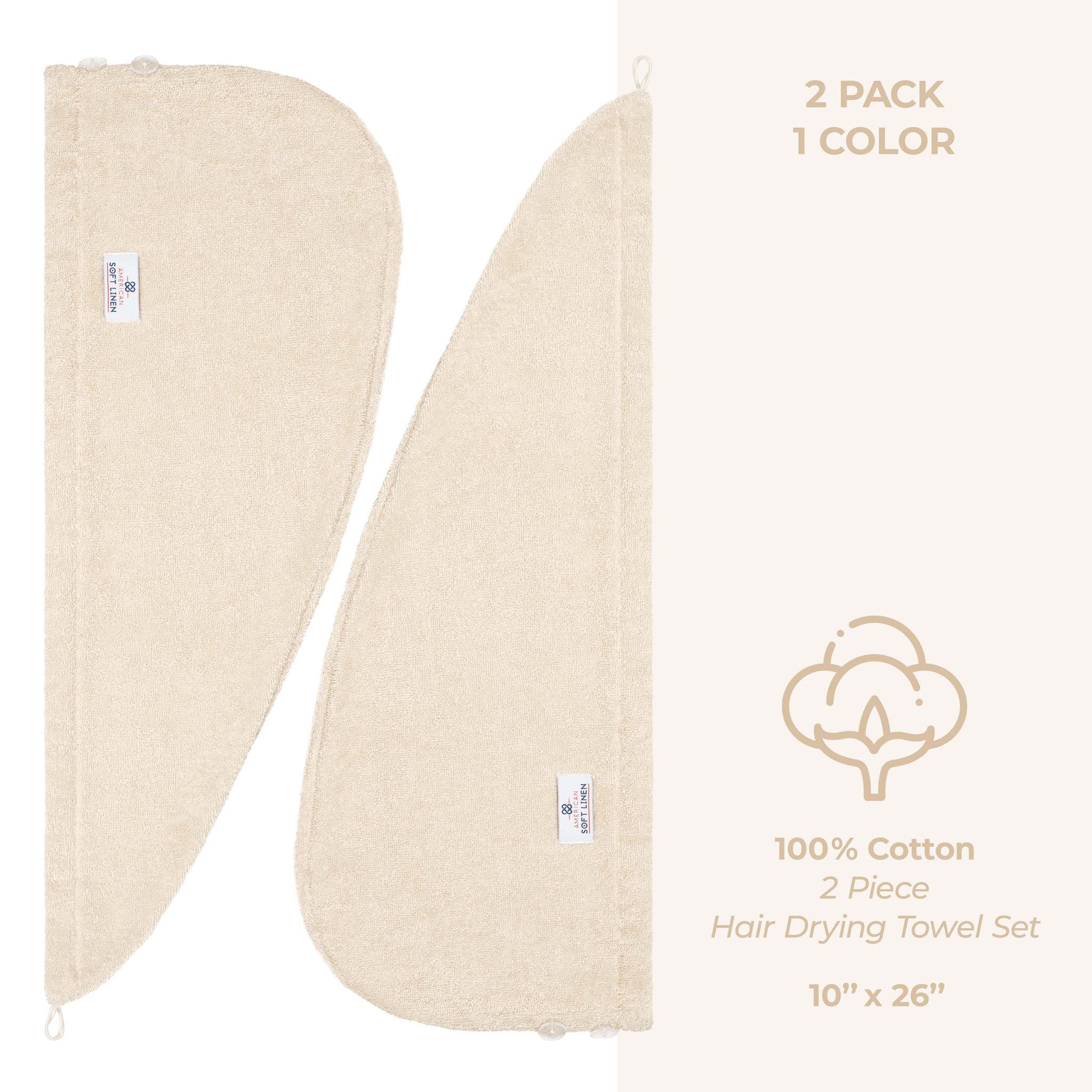 American-softlinen 100% Cotton Hair Drying Towels for Women Sand Taupe-4