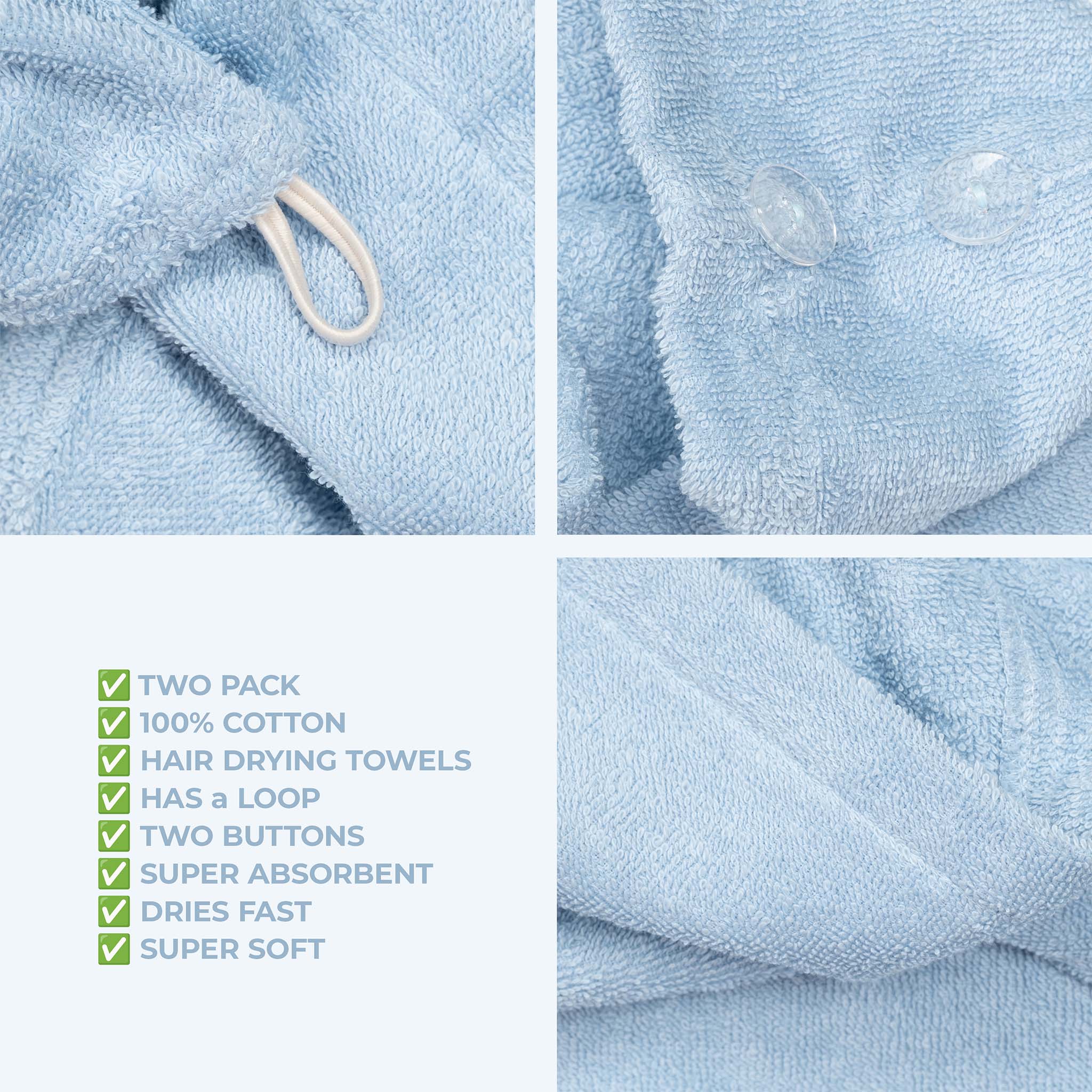 American-softlinen 100% Cotton Hair Drying Towels for Women Sky Blue-5