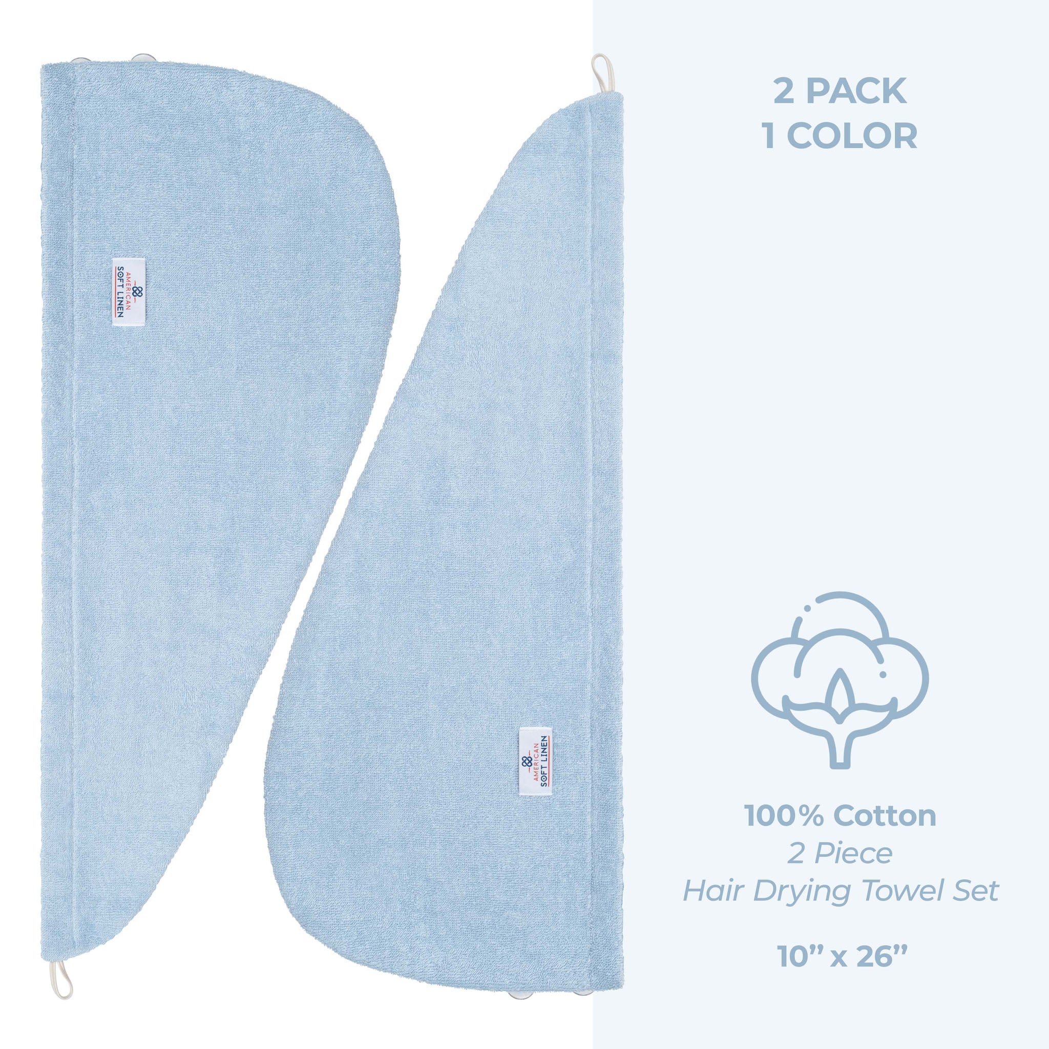 American-softlinen 100% Cotton Hair Drying Towels for Women Sky Blue-4