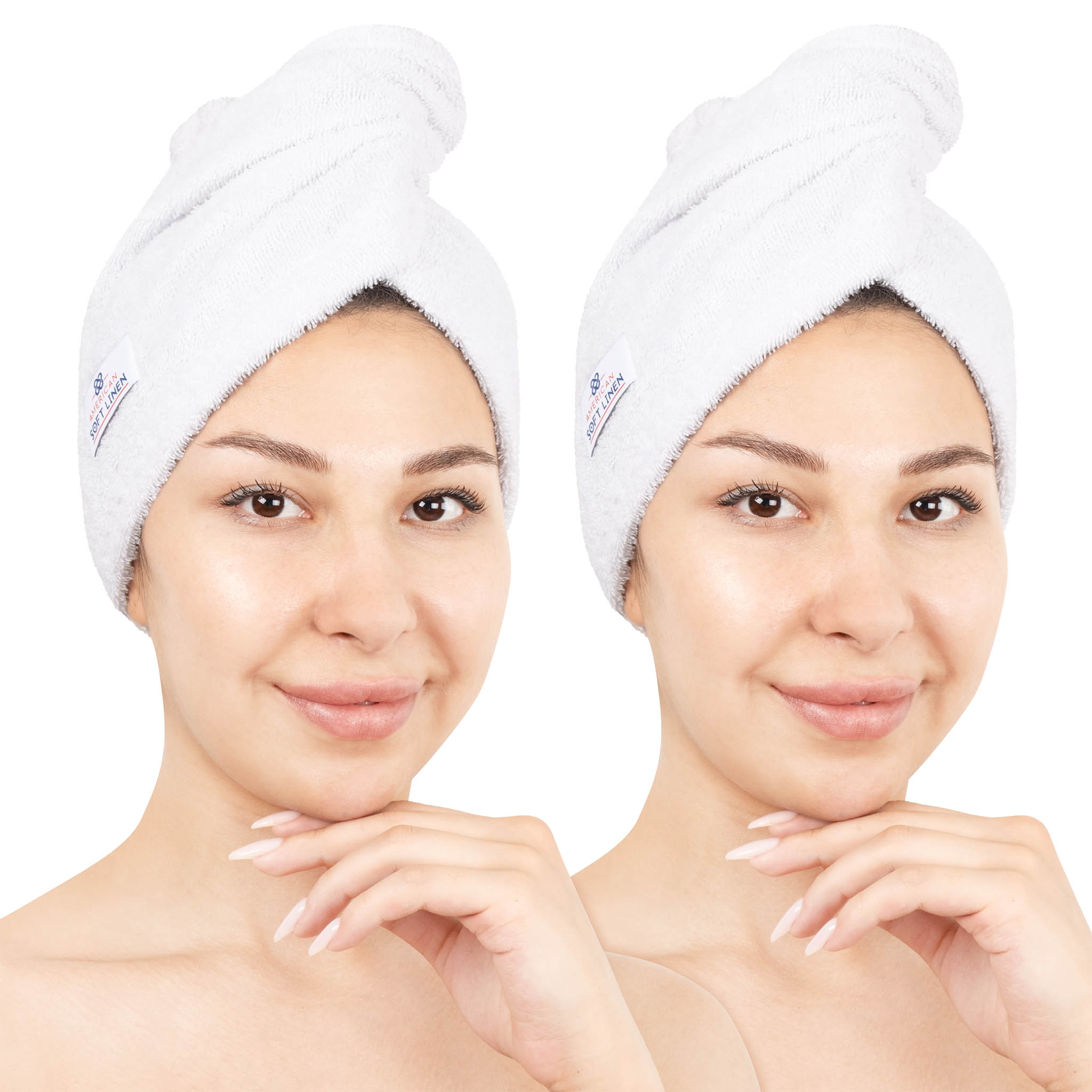 American-softlinen 100% Cotton Hair Drying Towels for Women White-1
