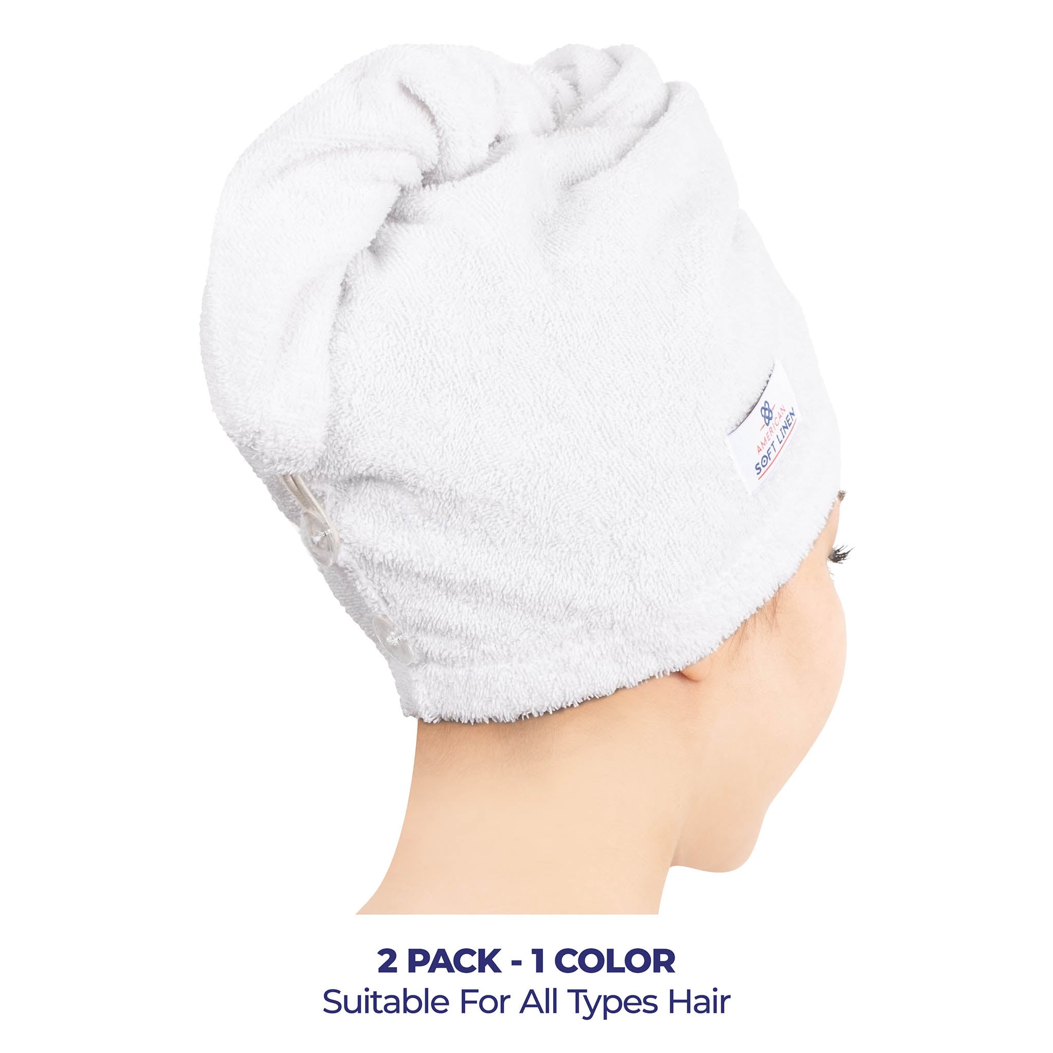 American-softlinen 100% Cotton Hair Drying Towels for Women White-3