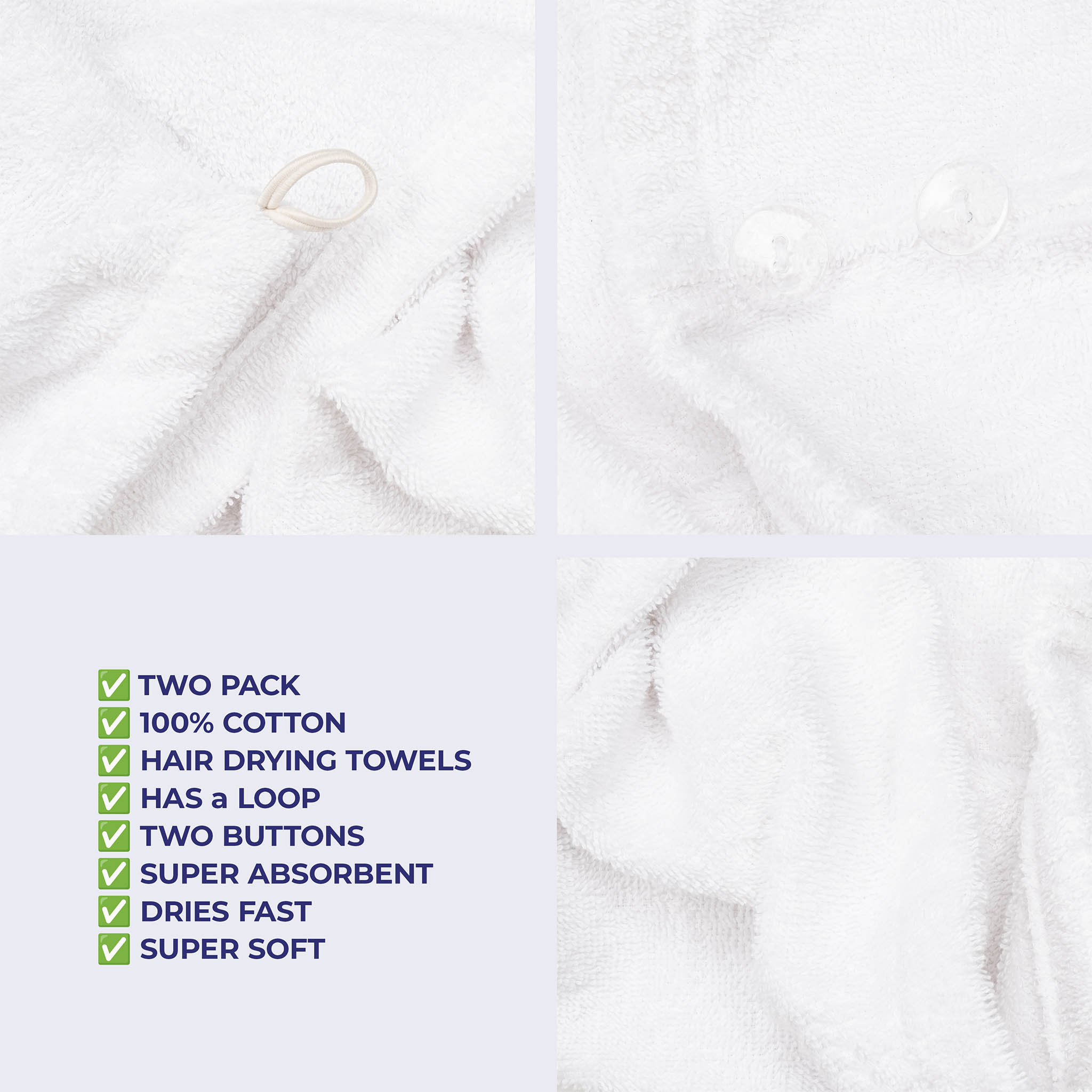 American-softlinen 100% Cotton Hair Drying Towels for Women White-5