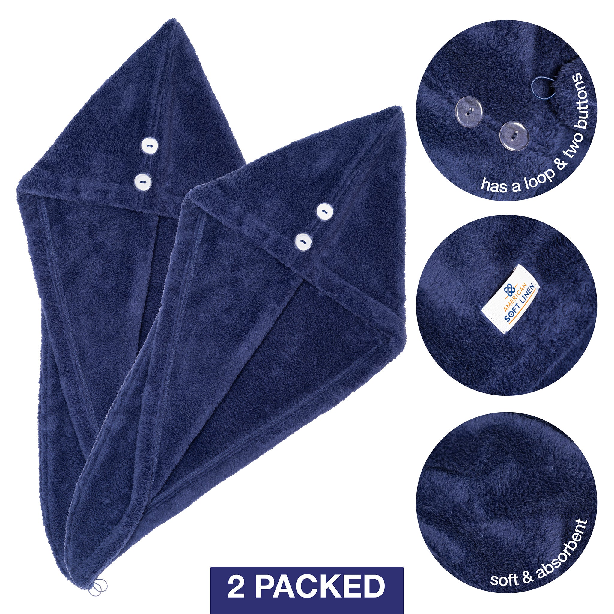American-softlinen Extremely Soft Super Absorbent and Fast Drying Hair Towel -2-packed-blue-5