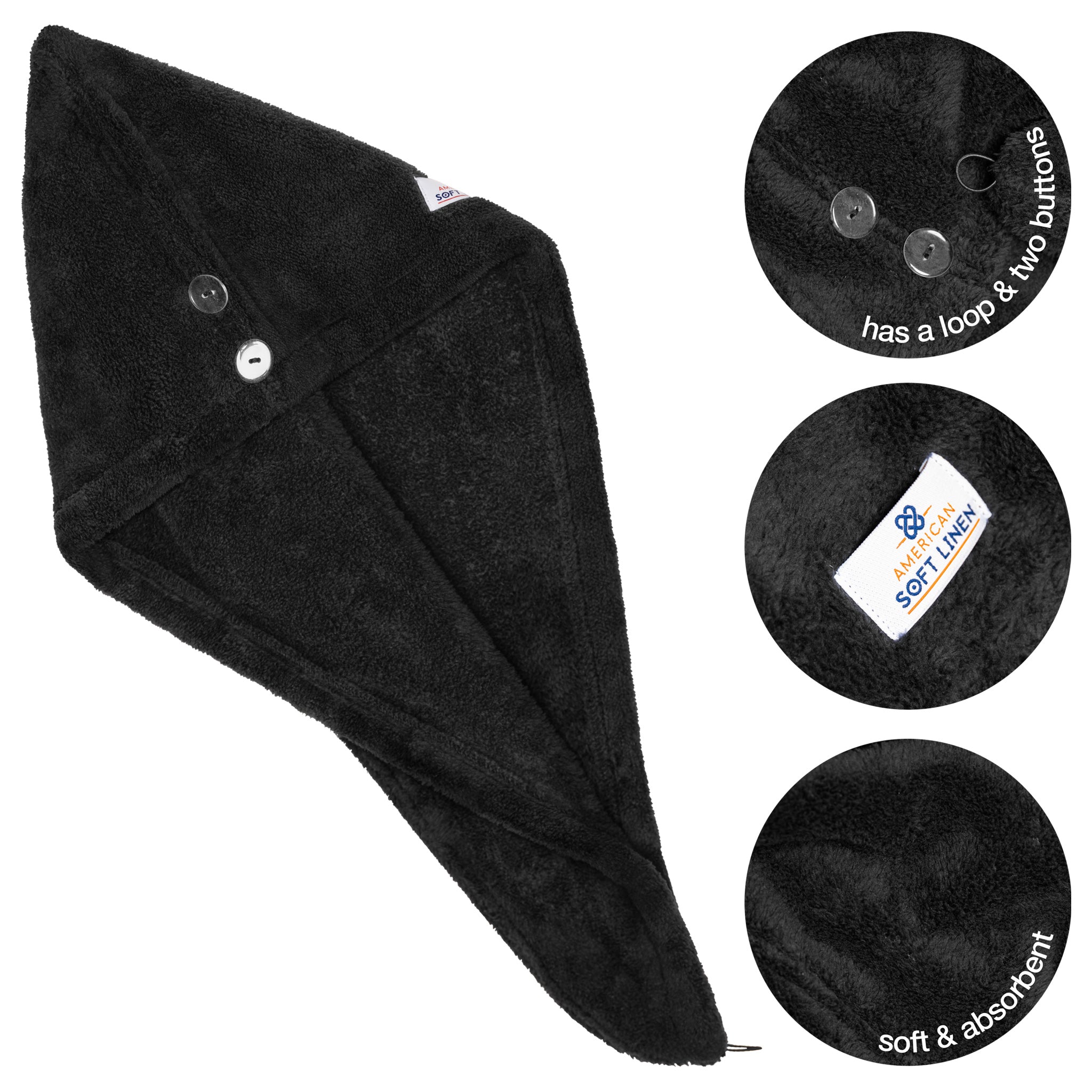 American-softlinen Extremely Soft Super Absorbent and Fast Drying Hair Towel -black-5