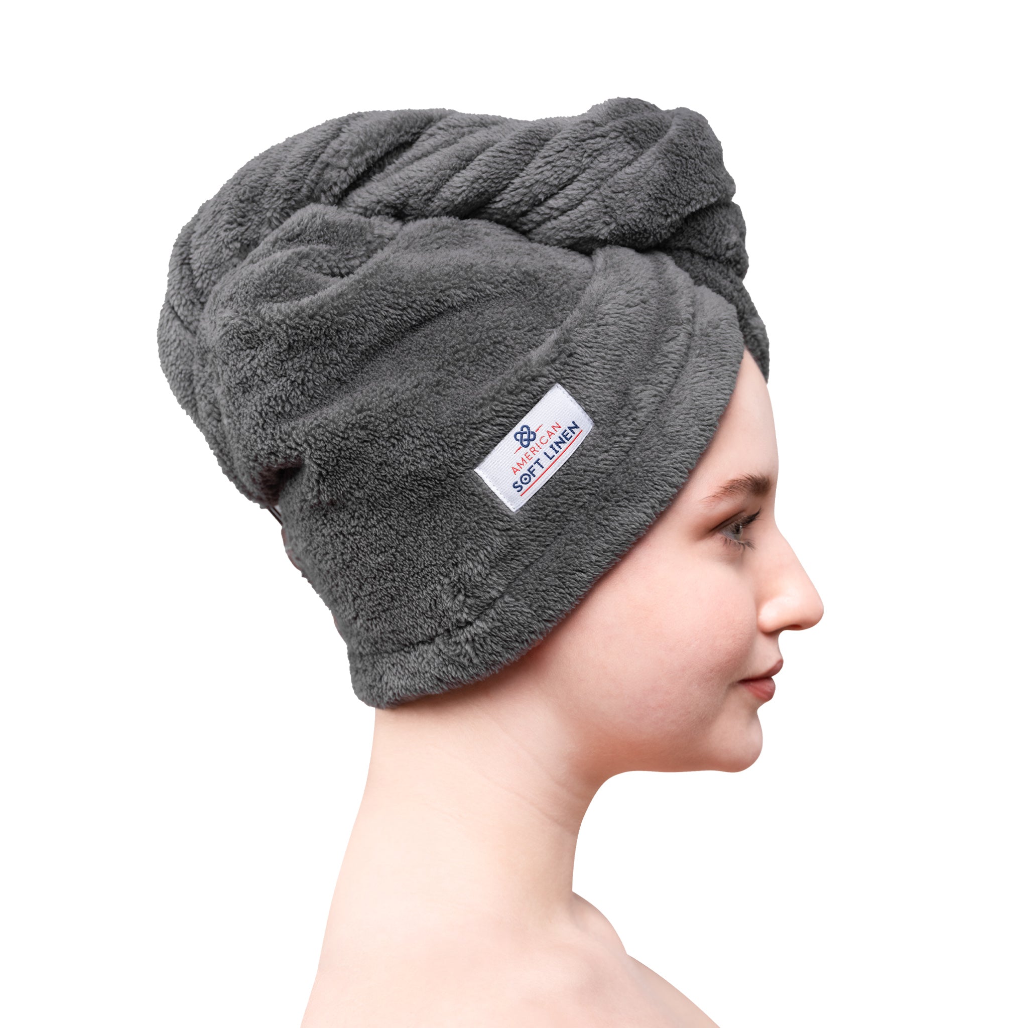 American-softlinen Extremely Soft Super Absorbent and Fast Drying Hair Towel -gray-2