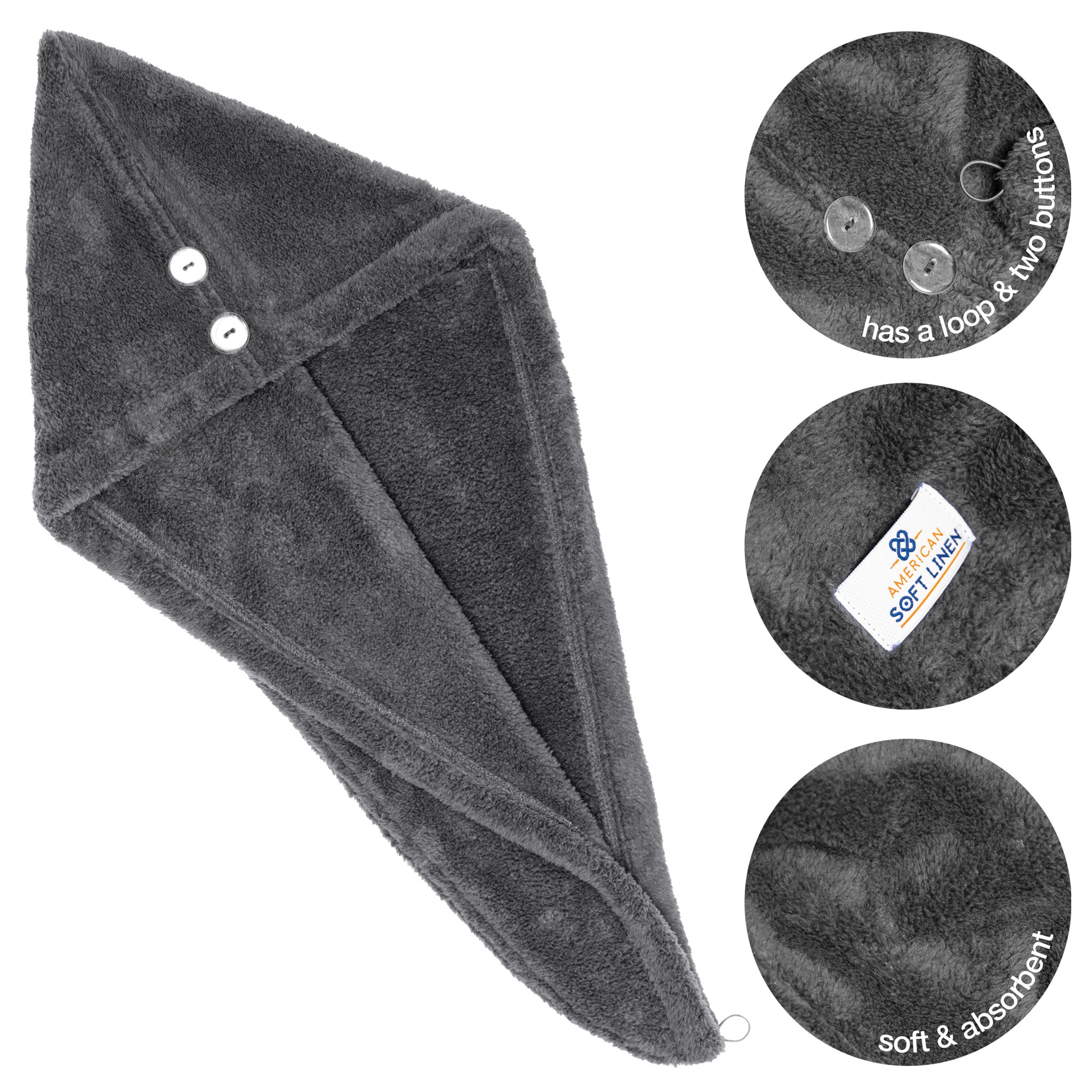 American-softlinen Extremely Soft Super Absorbent and Fast Drying Hair Towel -gray-5