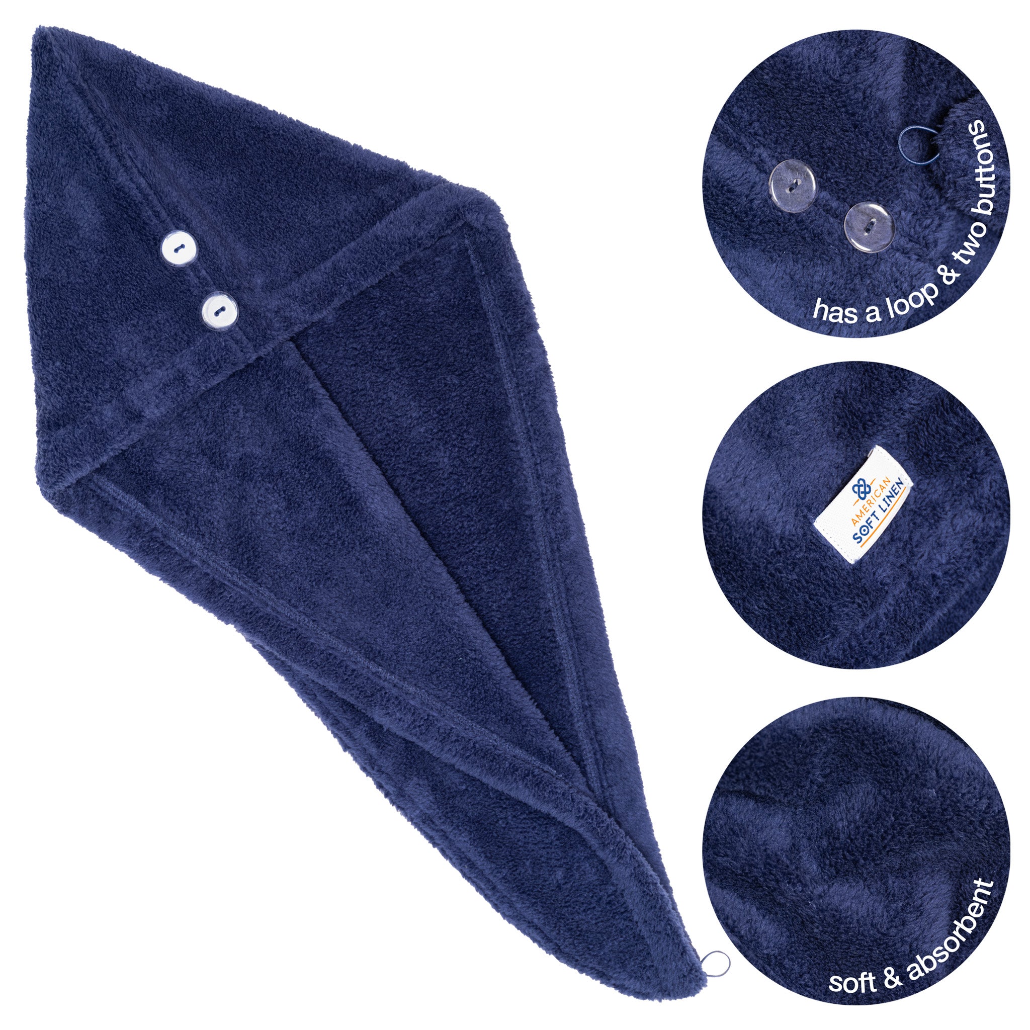 American-softlinen Extremely Soft Super Absorbent and Fast Drying Hair Towel -blue-5