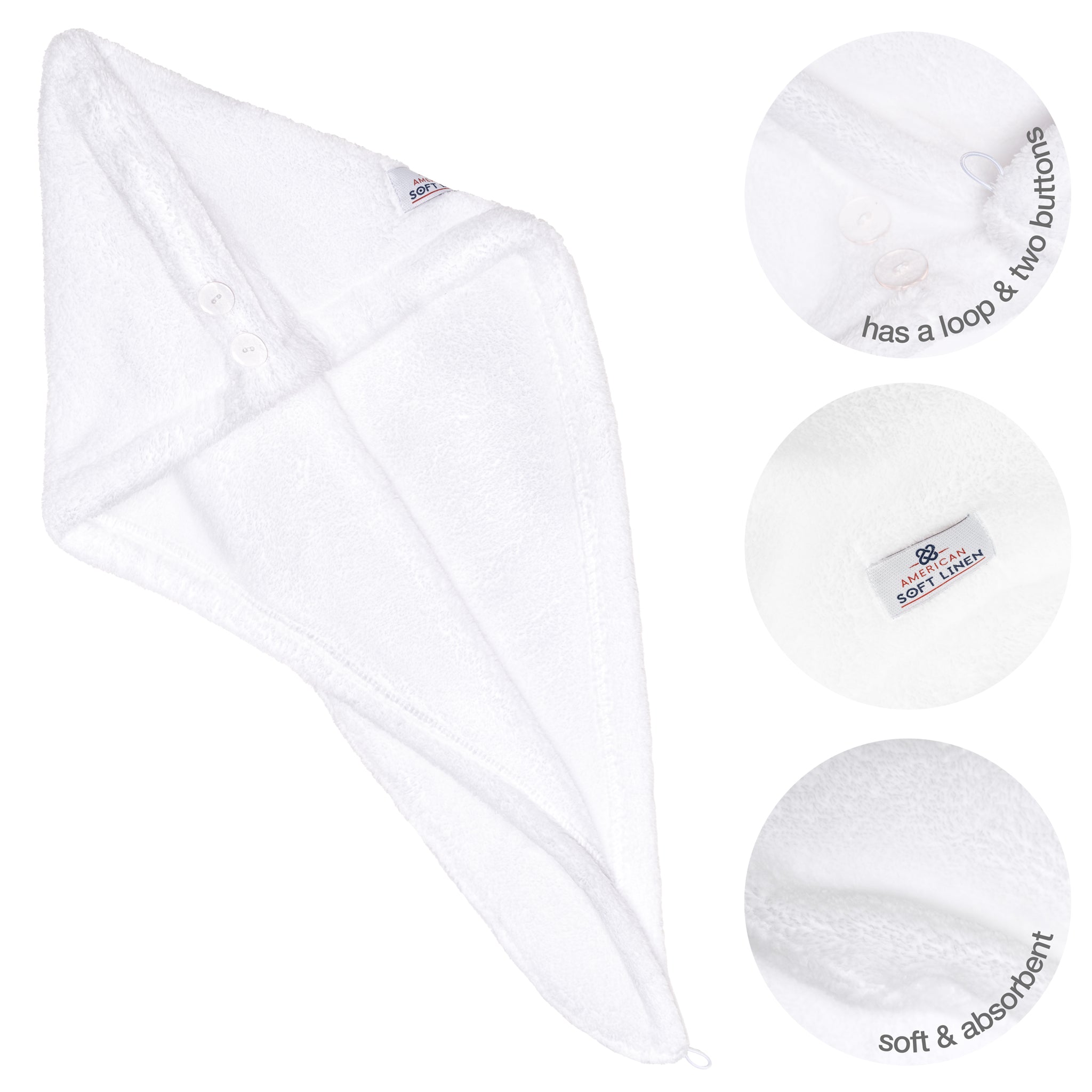American-softlinen Extremely Soft Super Absorbent and Fast Drying Hair Towel -white-5