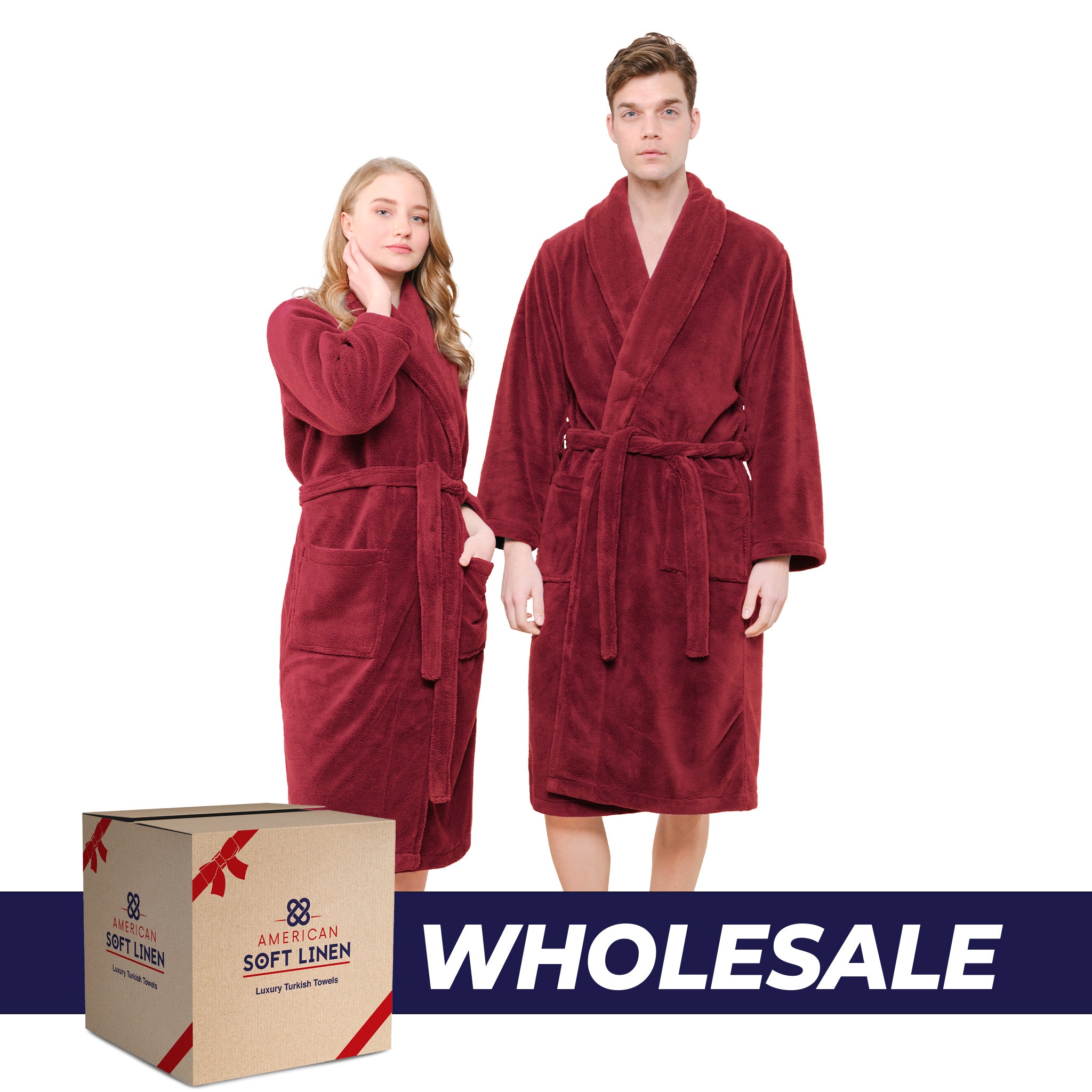 American-softlinen Super Soft Absorbent and Fluffy Unisex Fleece Bathrobe -12 Set Case Pack -L-XL-Bordeaux-red-0