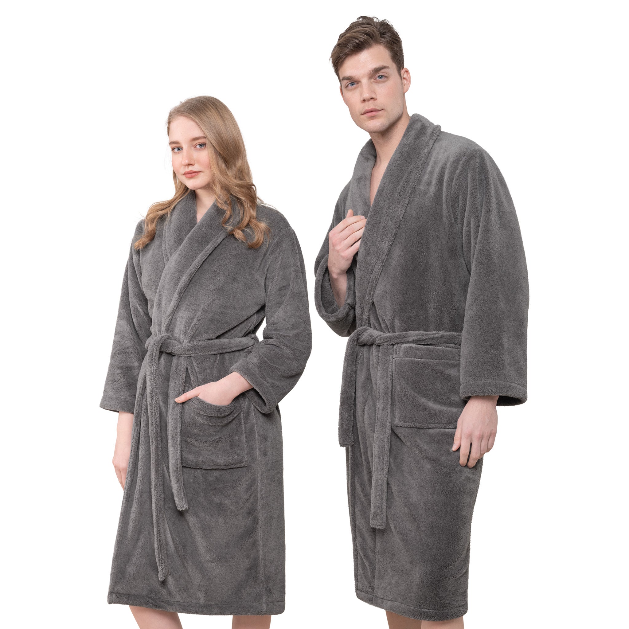 American-softlinen Super Soft Absorbent and Fluffy Unisex Fleece Bathrobe -12 Set Case Pack -L-XL-gray-1