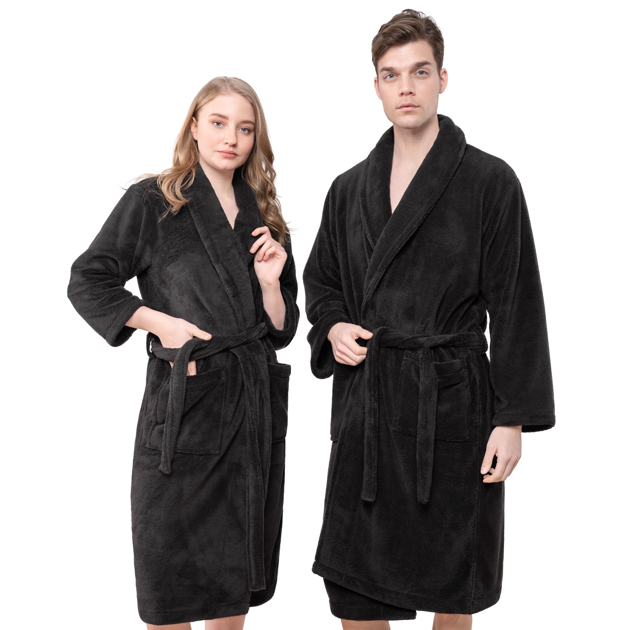 American-softlinen Super Soft Absorbent and Fluffy Unisex Fleece Bathrobe -12 Set Case Pack -M-L-black-1