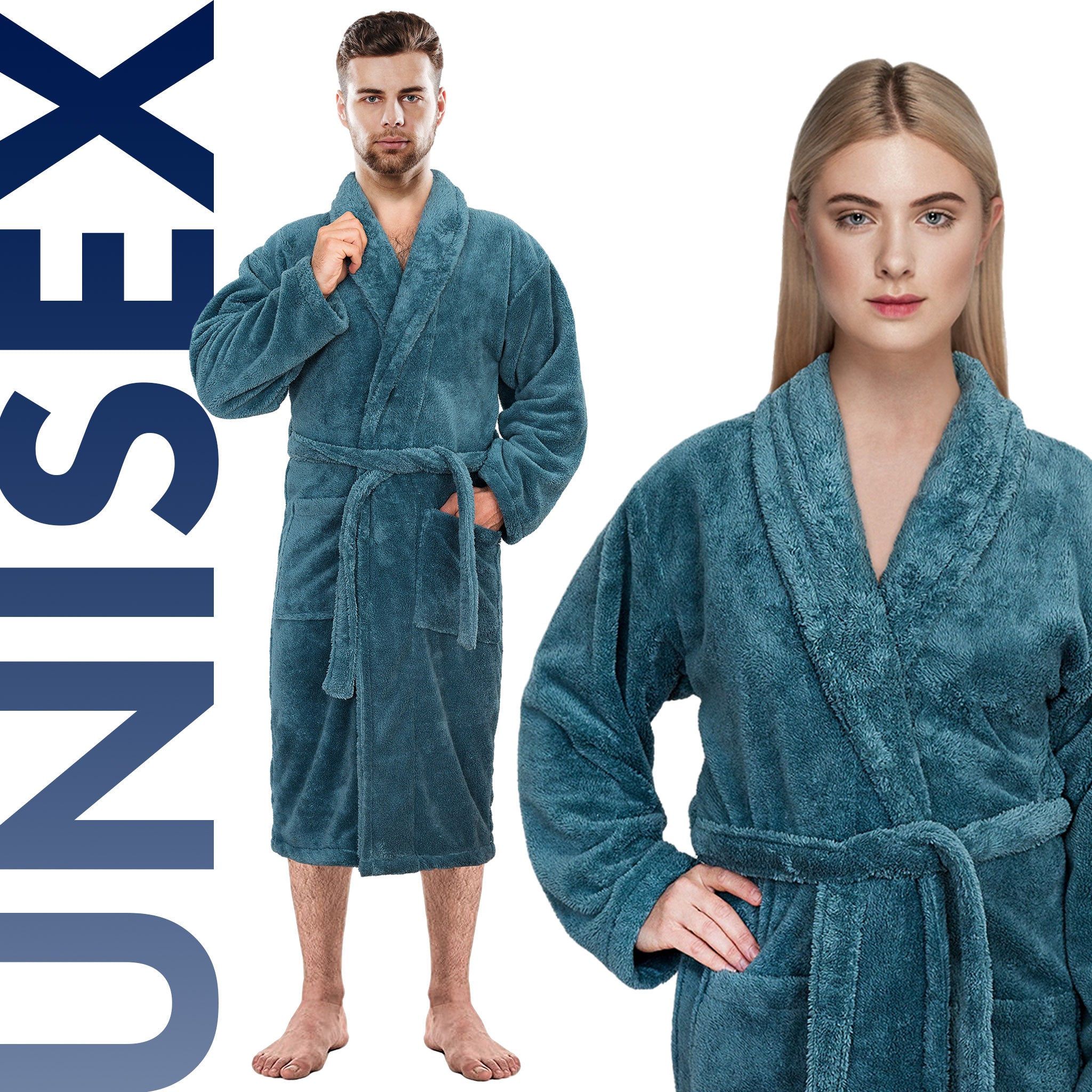 American-softlinen Super Soft Absorbent and Fluffy Unisex Fleece Bathrobe -12 Set Case Pack -M-L-colonial-blue-6
