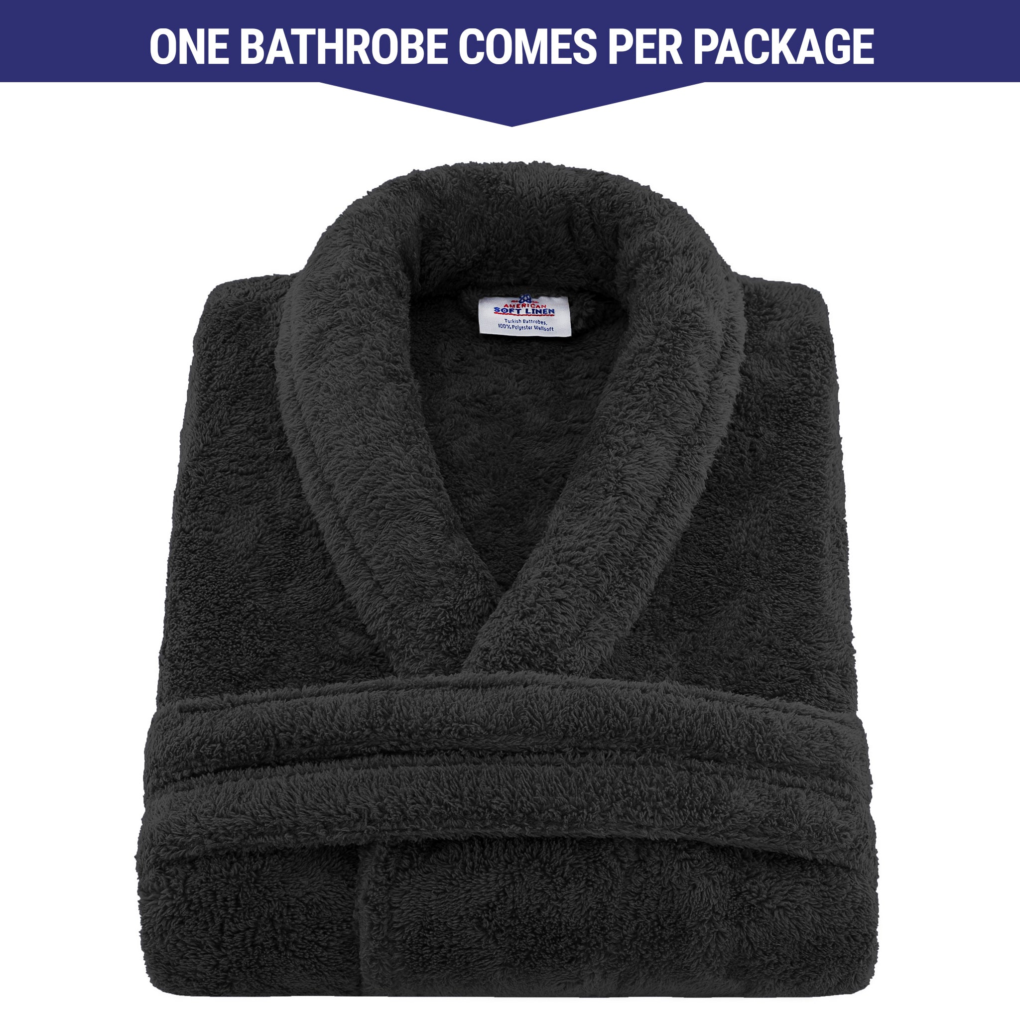 American-softlinen Super Soft, Absorbent and Fluffy, Unisex Fleece Bathrobe M-L-black-2