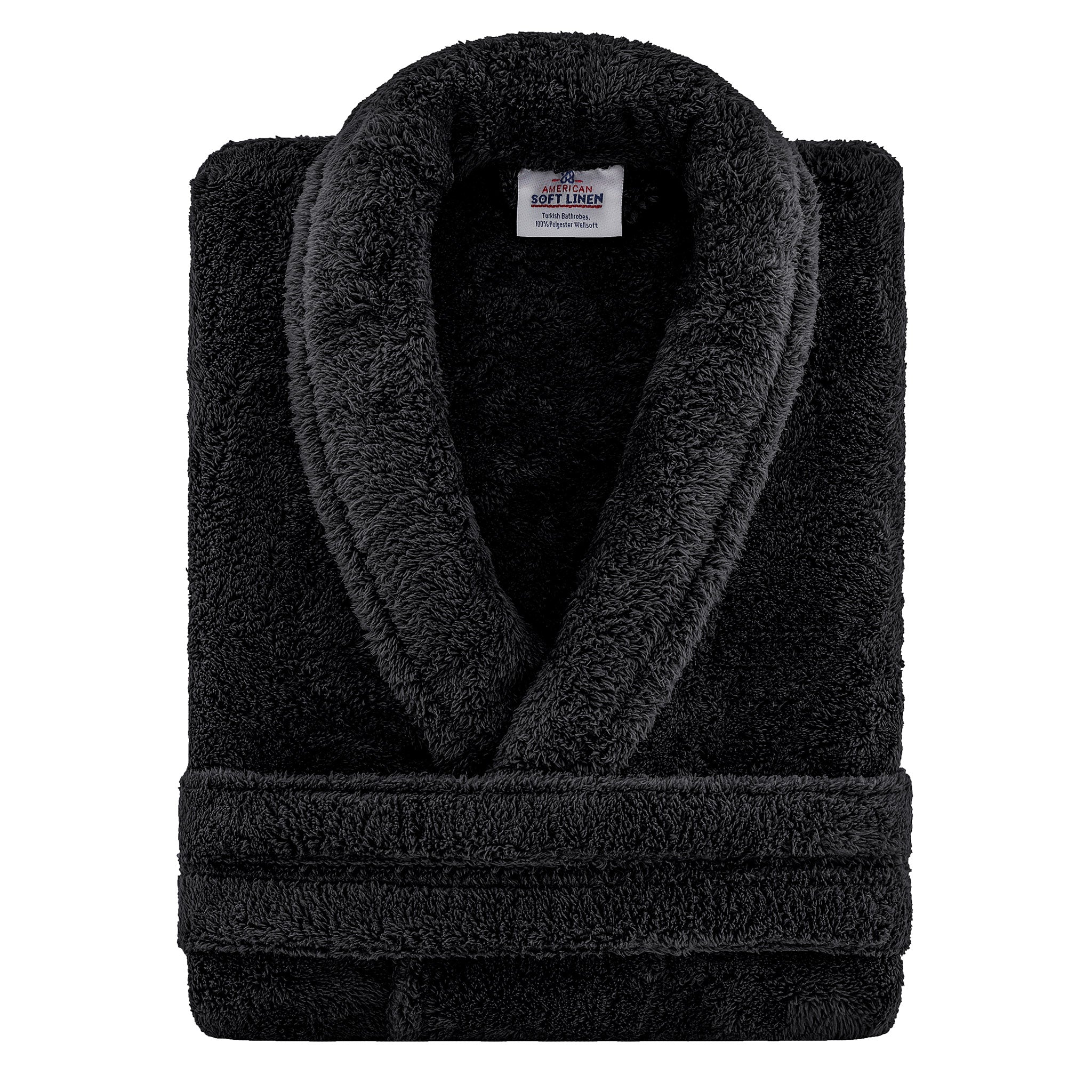 American-softlinen Super Soft, Absorbent and Fluffy, Unisex Fleece Bathrobe M-L-black-3
