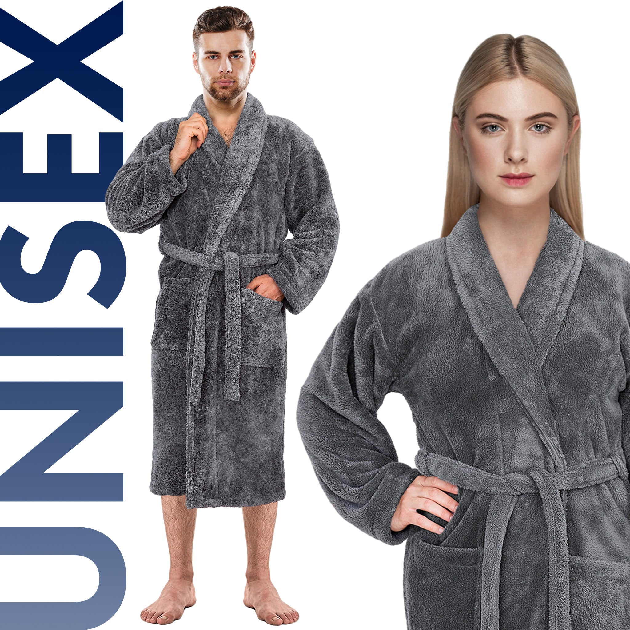 American-softlinen Super Soft, Absorbent and Fluffy, Unisex Fleece Bathrobe M-L-gray-6