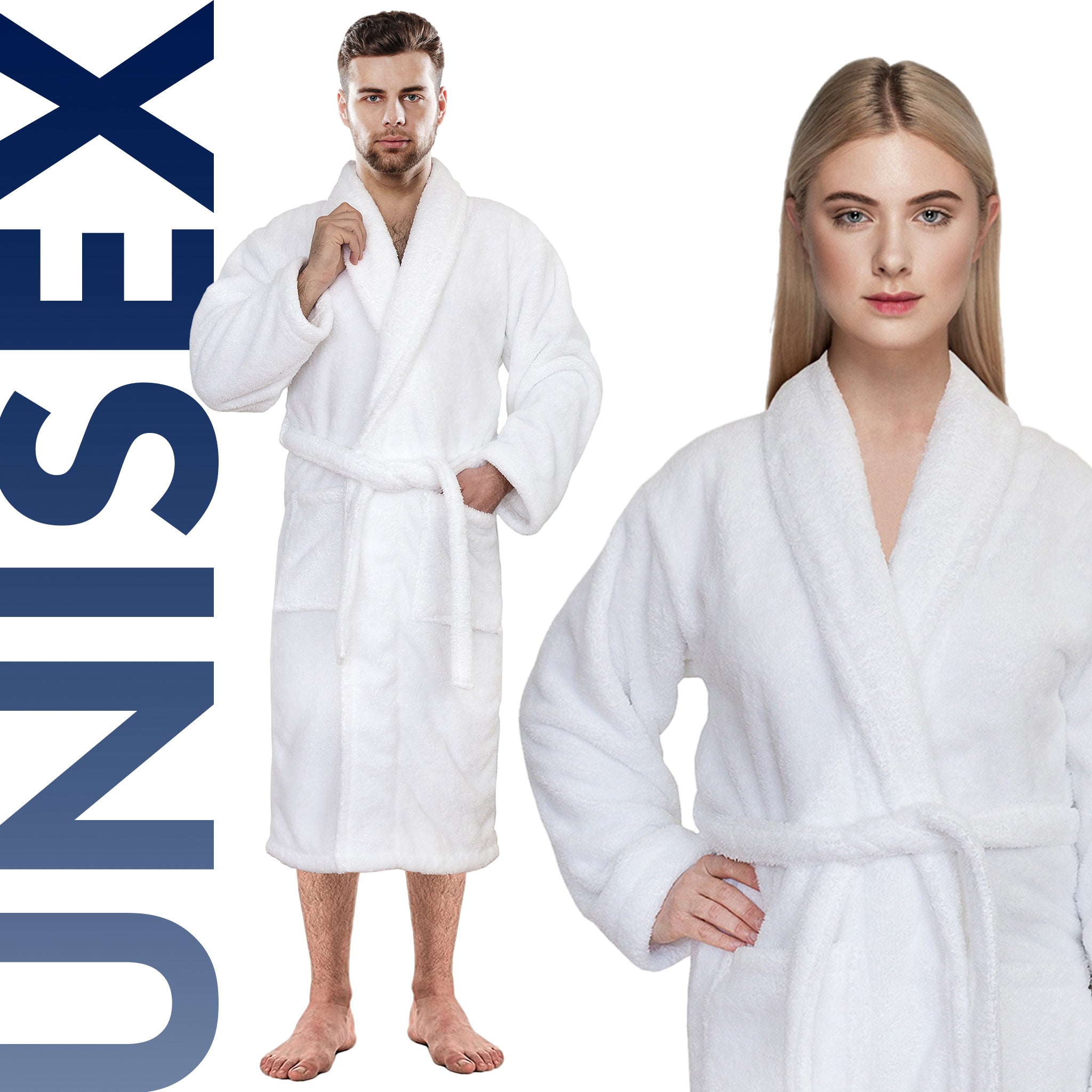 American-softlinen Super Soft, Absorbent and Fluffy, Unisex Fleece Bathrobe M-L-white-6
