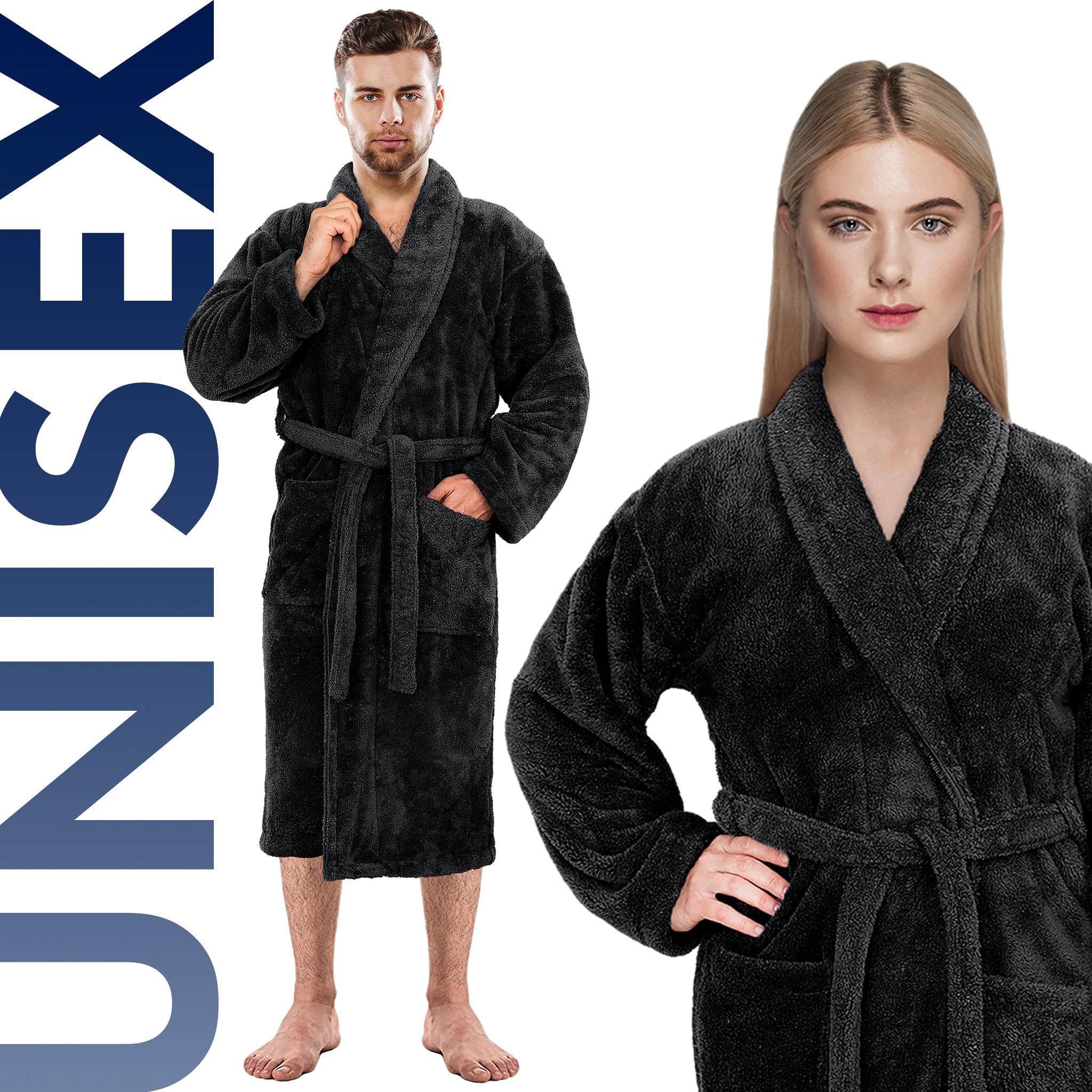 American-softlinen Super Soft Absorbent and Fluffy Unisex Fleece Bathrobe -12 Set Case Pack -S-M-black-6