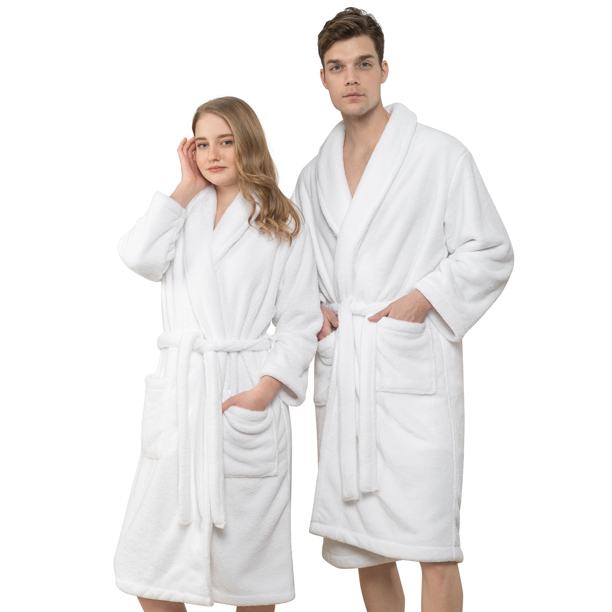 American-softlinen Super Soft, Absorbent and Fluffy, Unisex Fleece Bathrobe S-M-white-1