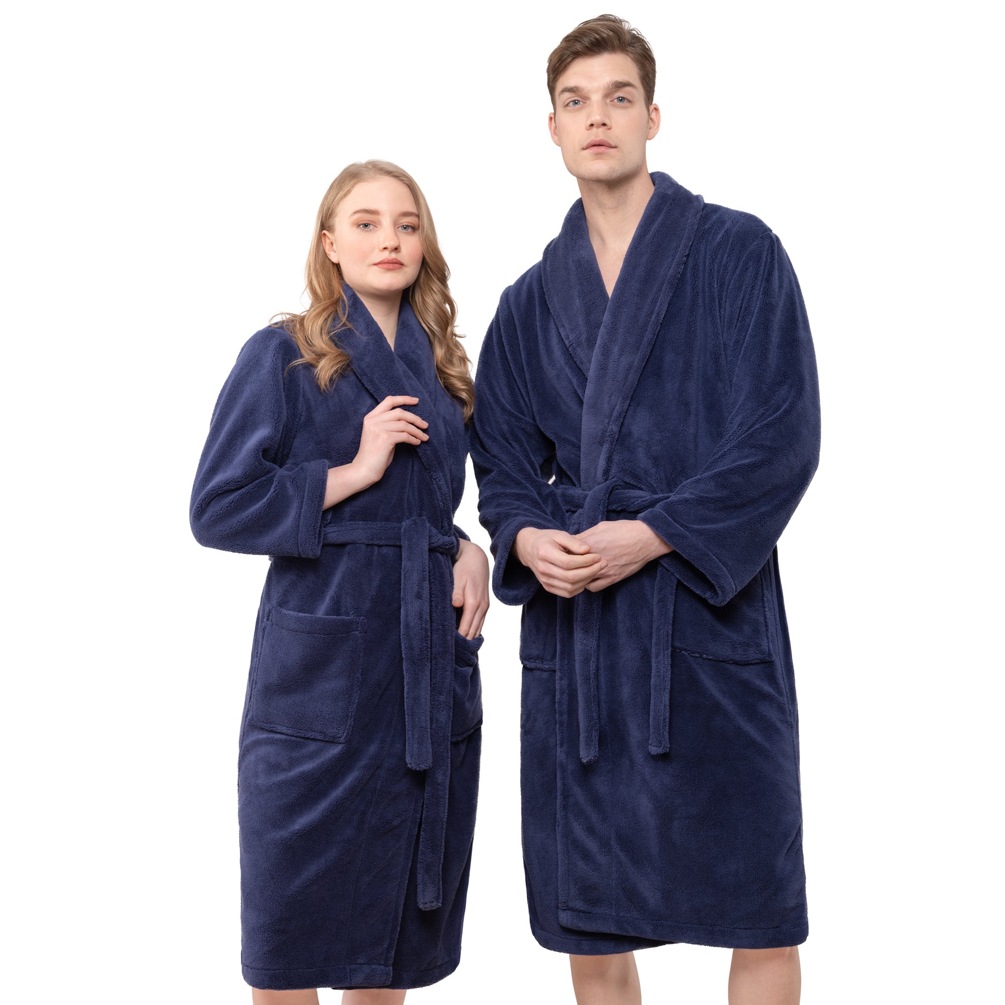 American-softlinen Super Soft Absorbent and Fluffy Unisex Fleece Bathrobe -12 Set Case Pack -XL-XXL-navy-blue-1