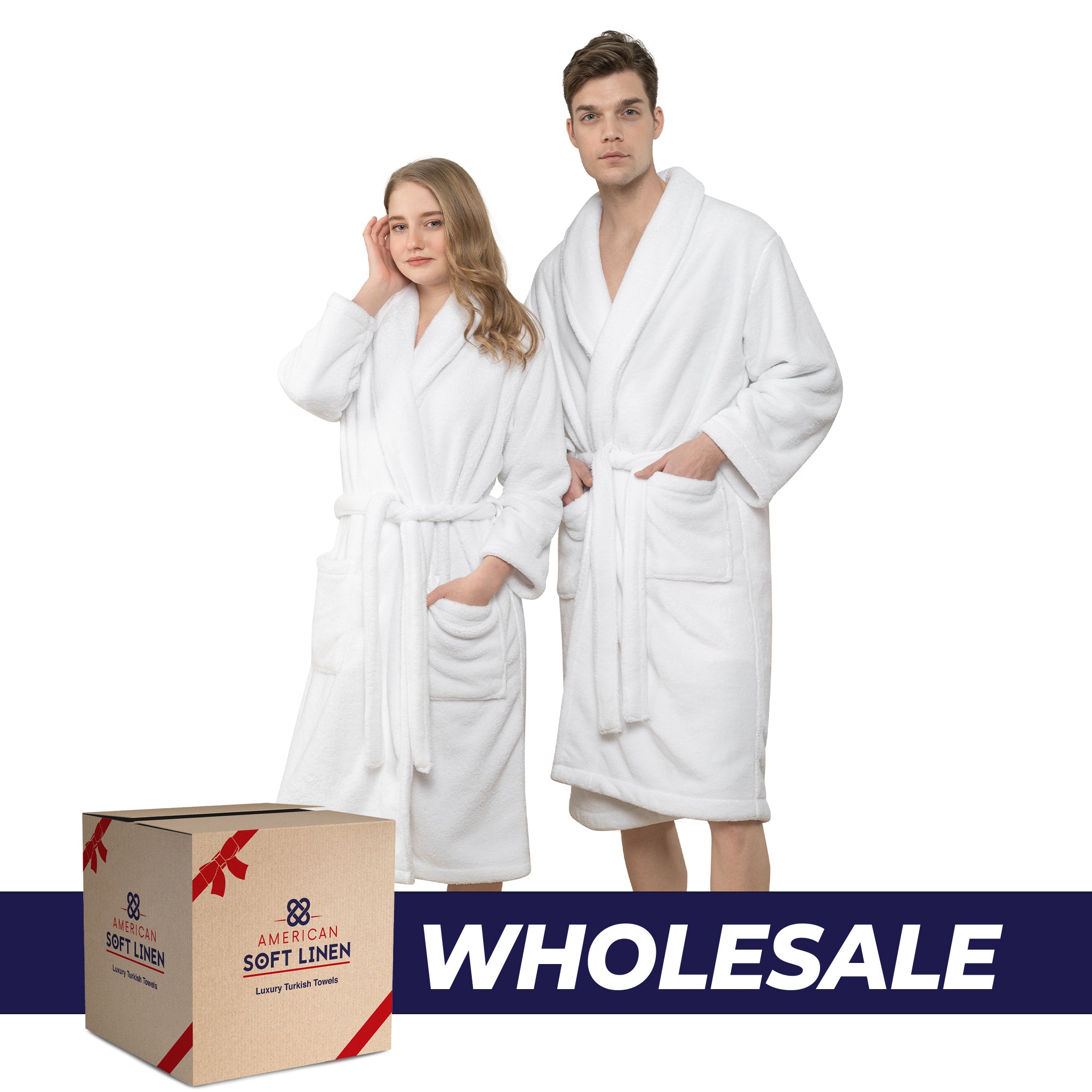 American-softlinen Super Soft Absorbent and Fluffy Unisex Fleece Bathrobe -12 Set Case Pack -XL-XXL-white-0