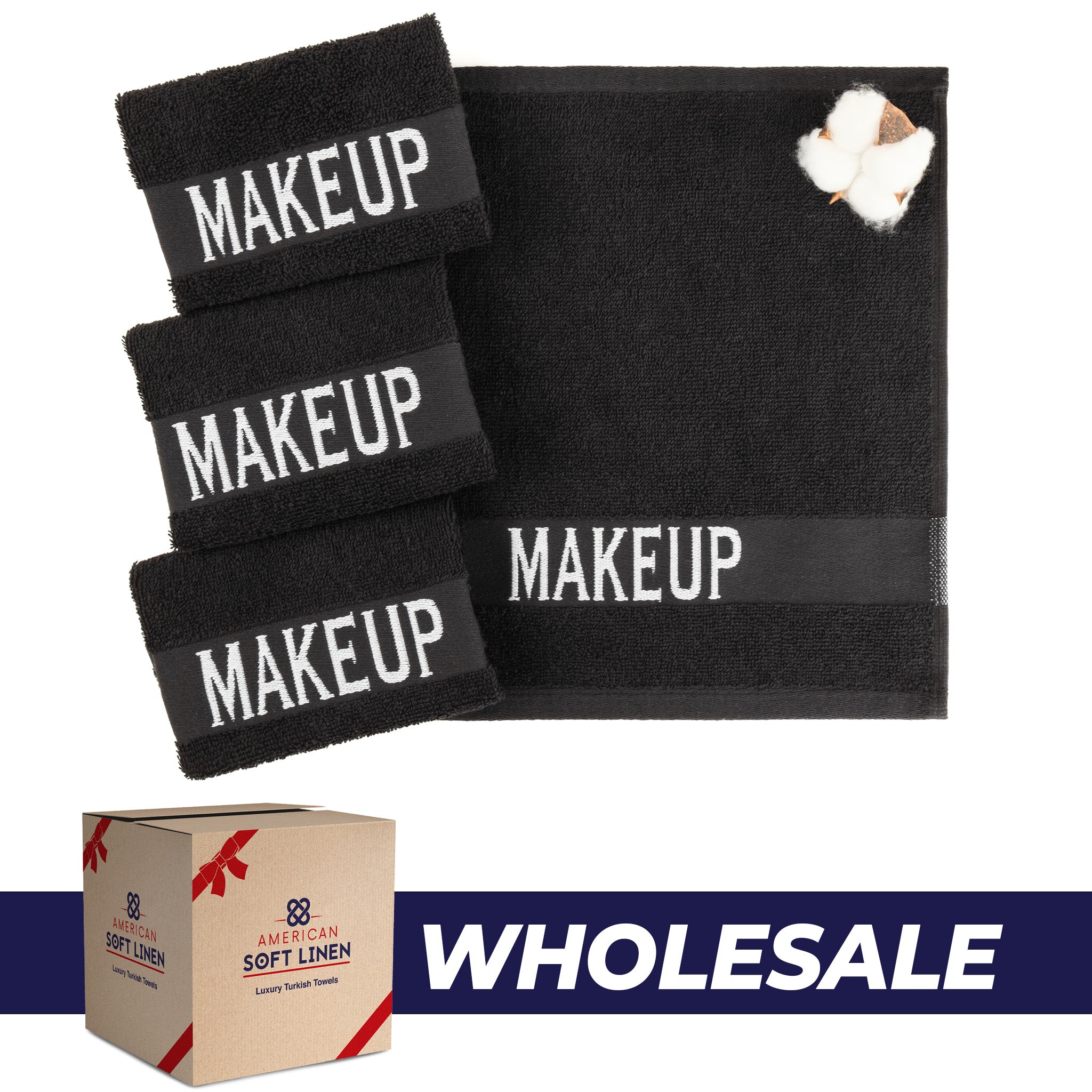 American-softlinen 100% Cotton Makeup Towels 100 Set Case Pack -black-0