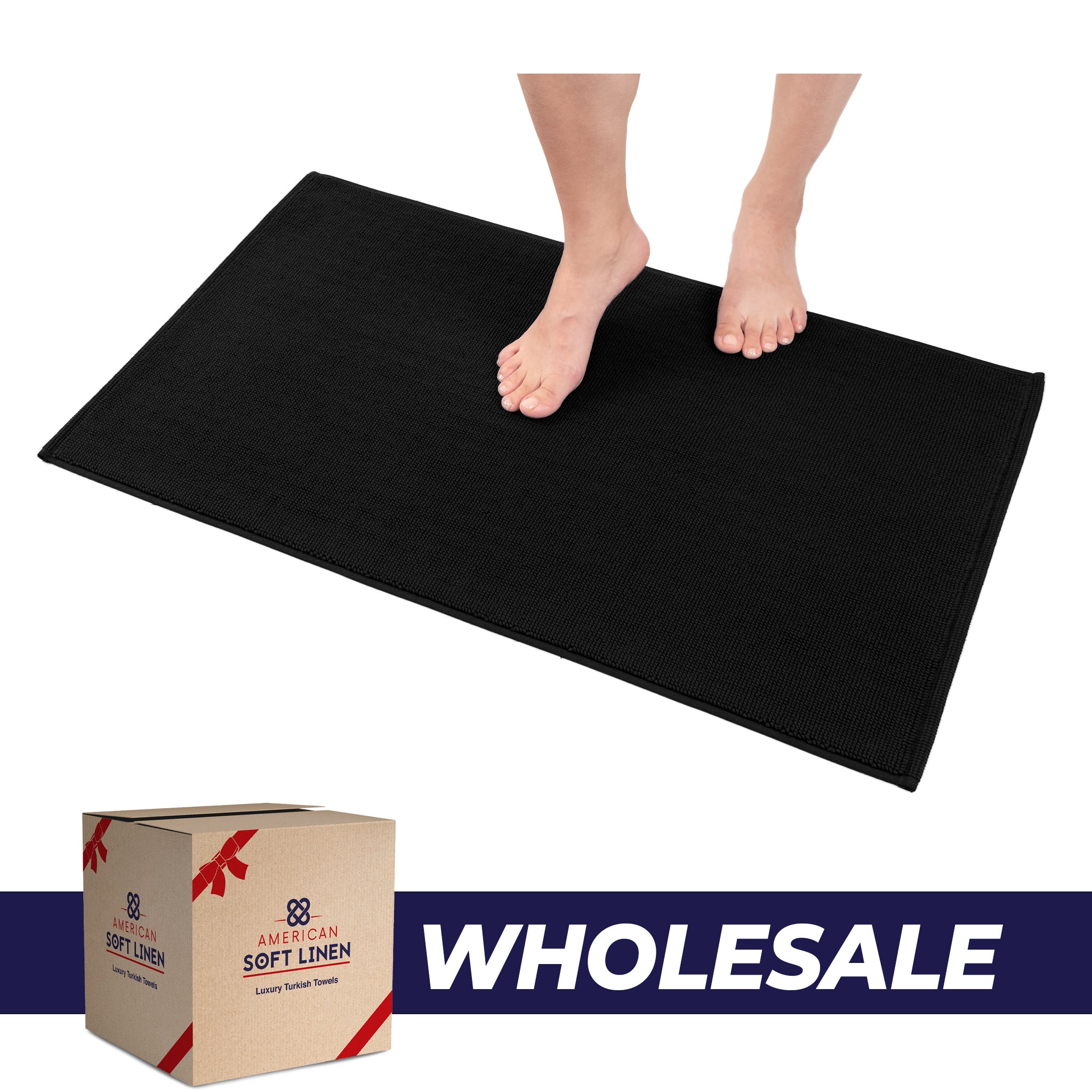 American-softlinen Non-slip 20x34 100% Cotton Bath Rug Wholesale black-0