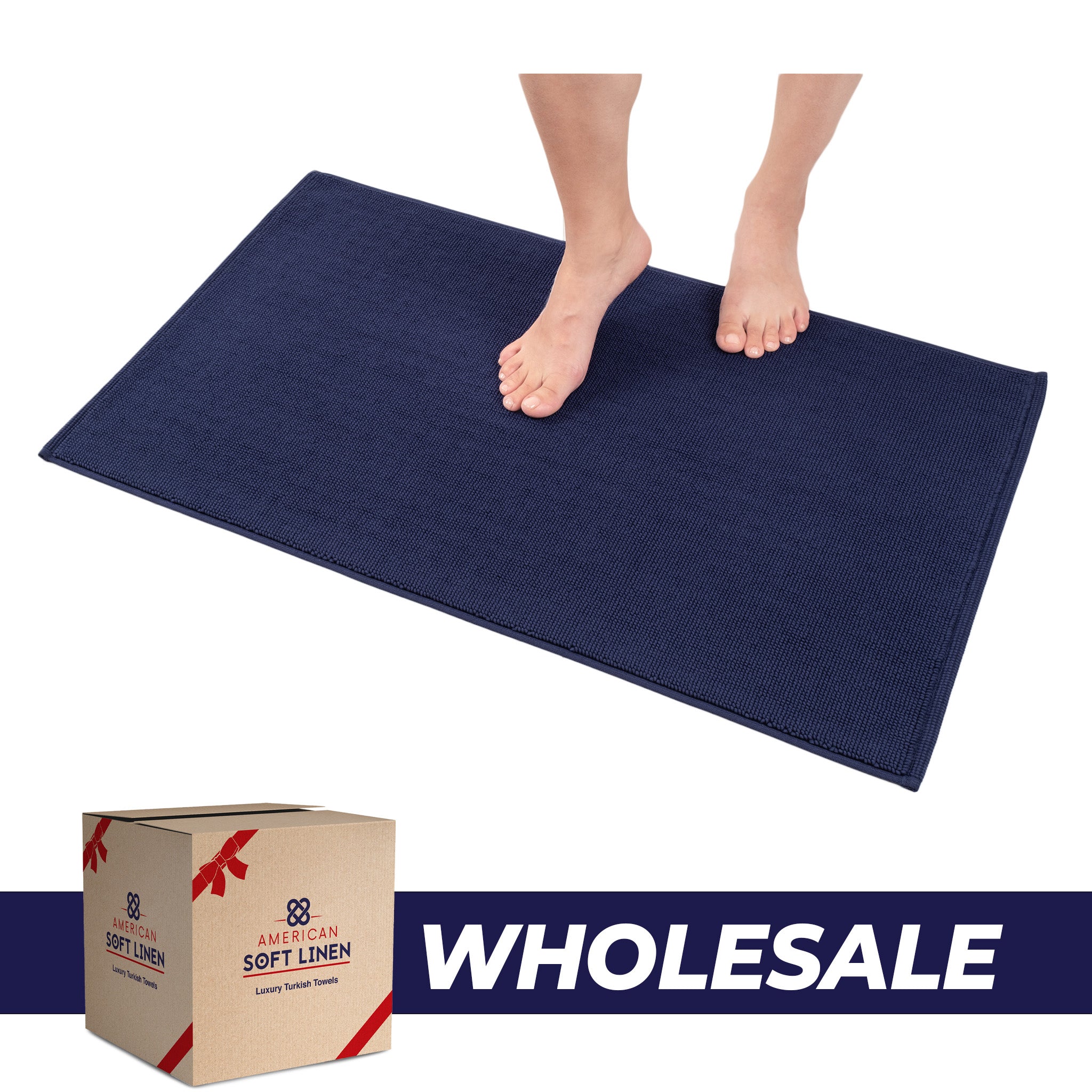 American-softlinen Non-slip 20x34 100% Cotton Bath Rug Wholesale navy-blue-0
