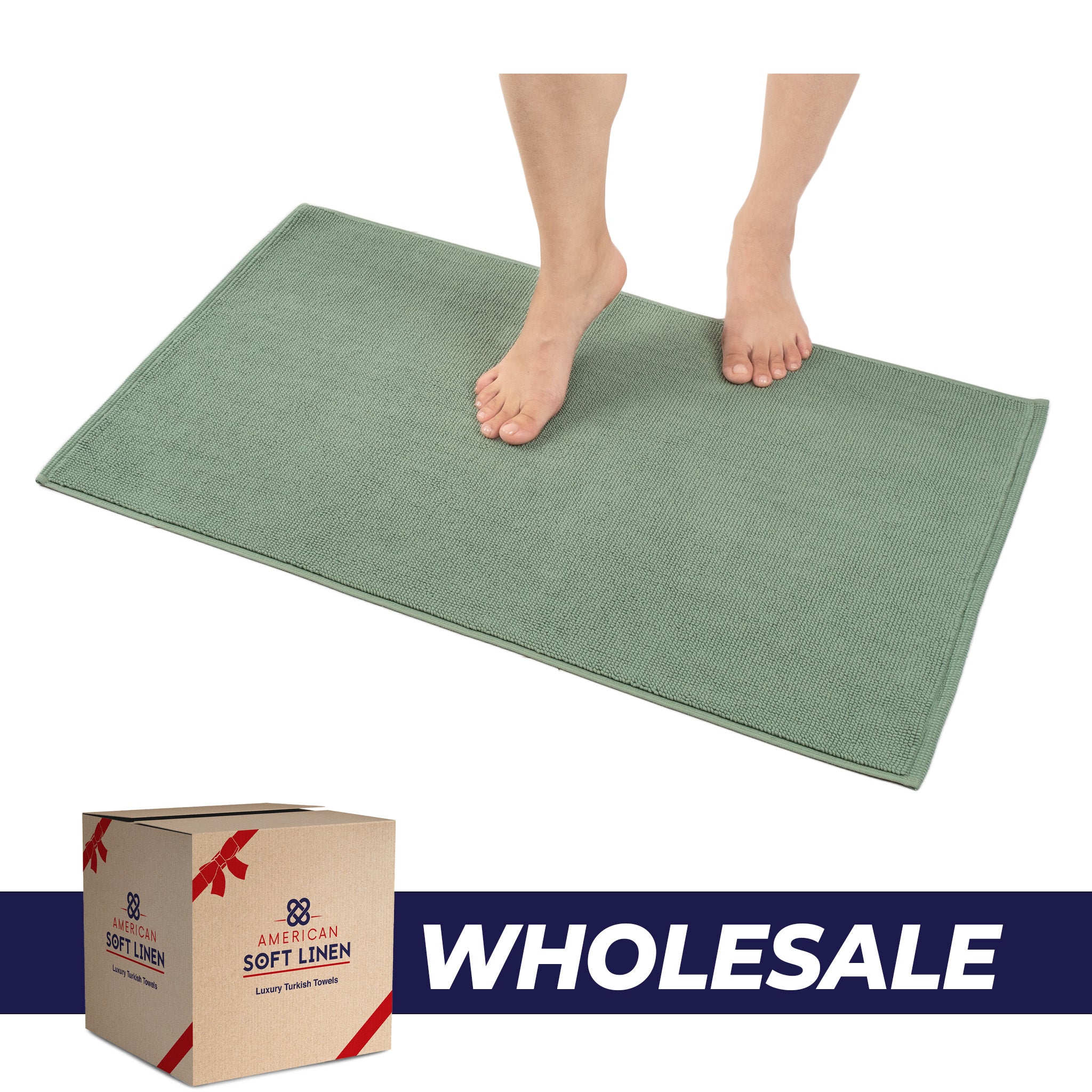 American-softlinen Non-slip 20x34 100% Cotton Bath Rug Wholesale sage-green-0