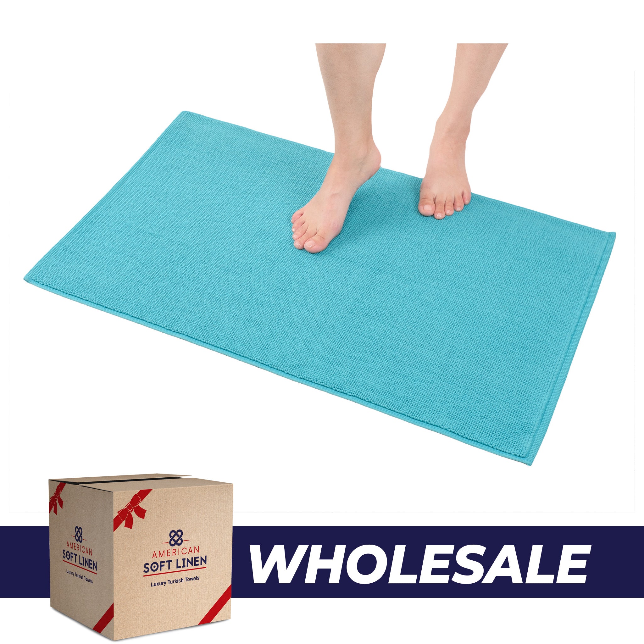 American-softlinen Non-slip 20x34 100% Cotton Bath Rug Wholesale turquoise-blue-0