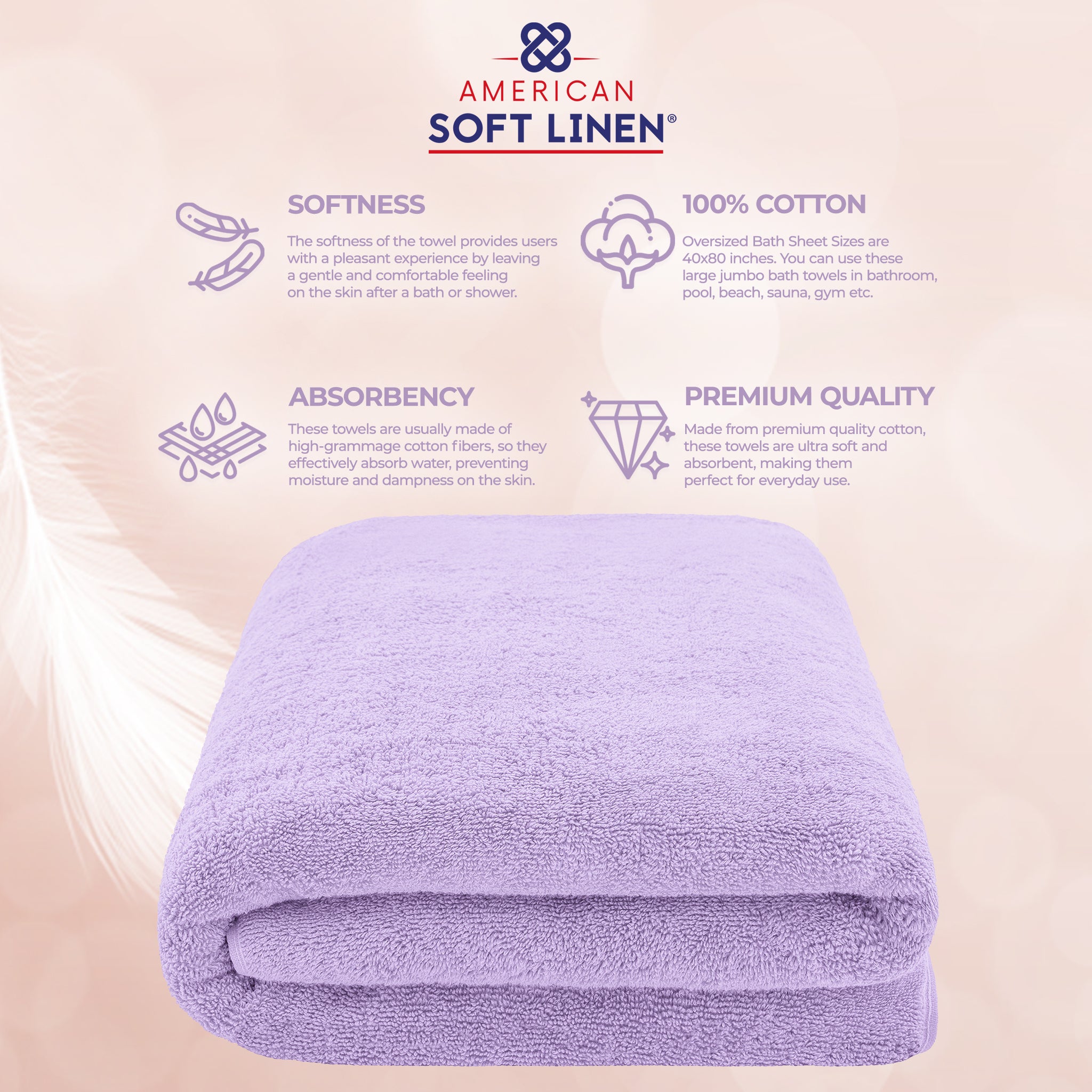 American-softlinen - 40x80 Inch Oversized Bath Sheet Turkish Bath Towel - 12 Piece Case Pack - lilac-5