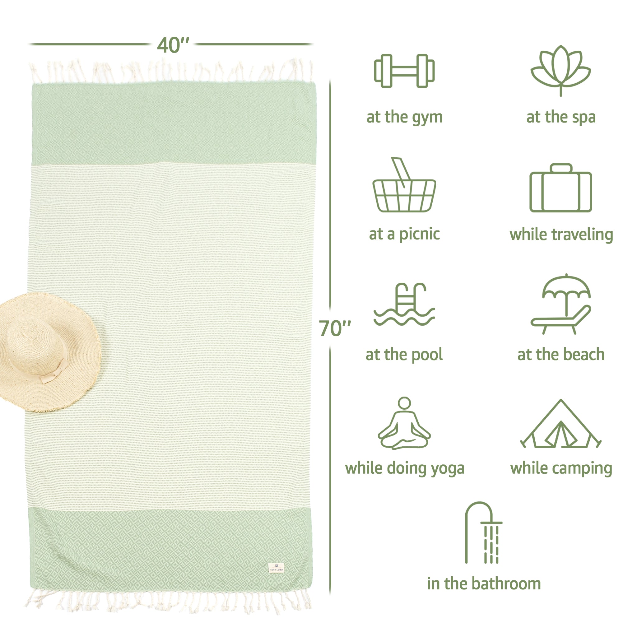 American-softlinen Turkish Peshtemal Beach Towels, Cotton 4 Pack, 40" x 70" Size, Swim Towels for Beach and Pool Towels