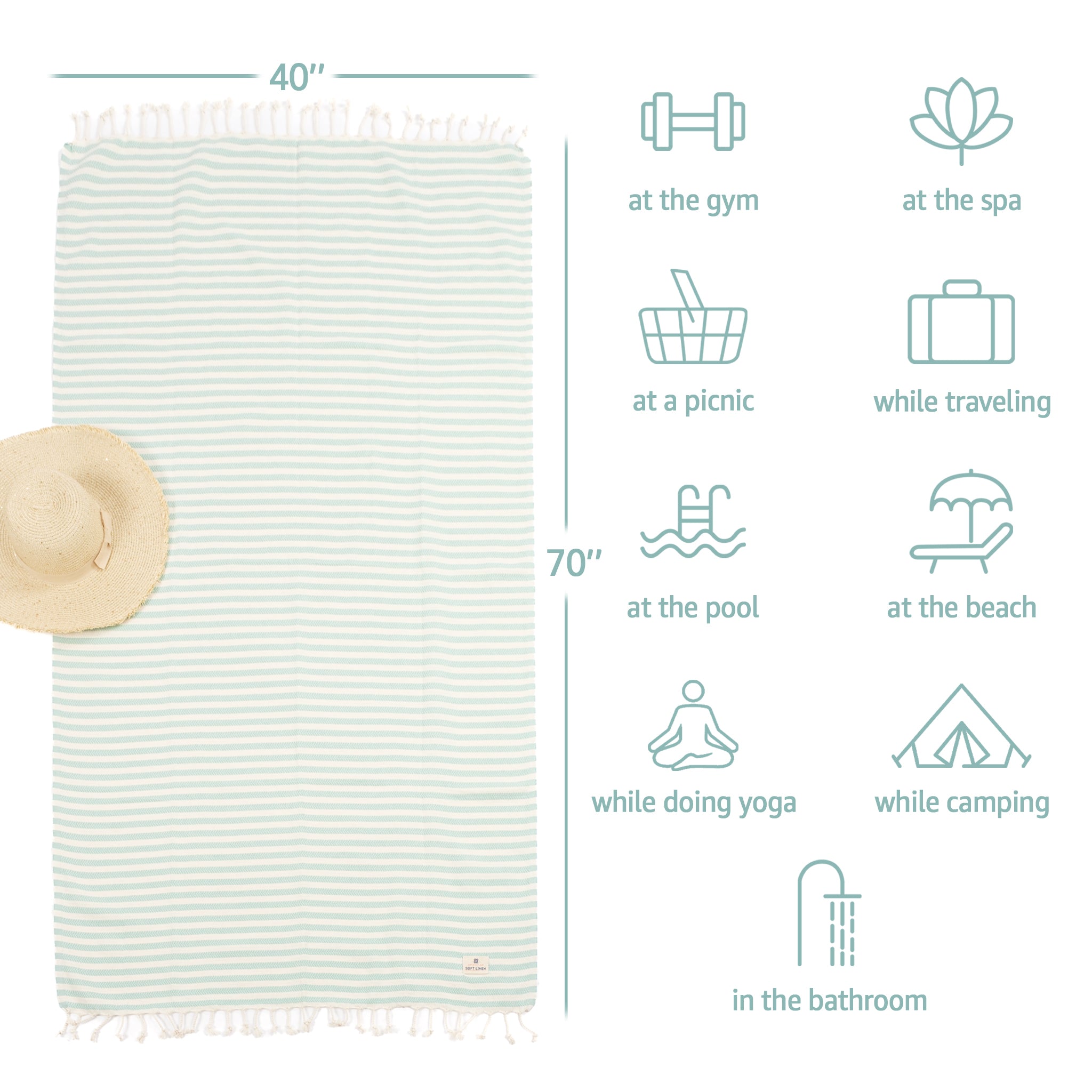 American-softlinen Turkish Peshtemal Beach Towels, Cotton 4 Pack, 40" x 70" Size, Swim Towels for Beach and Pool Towels