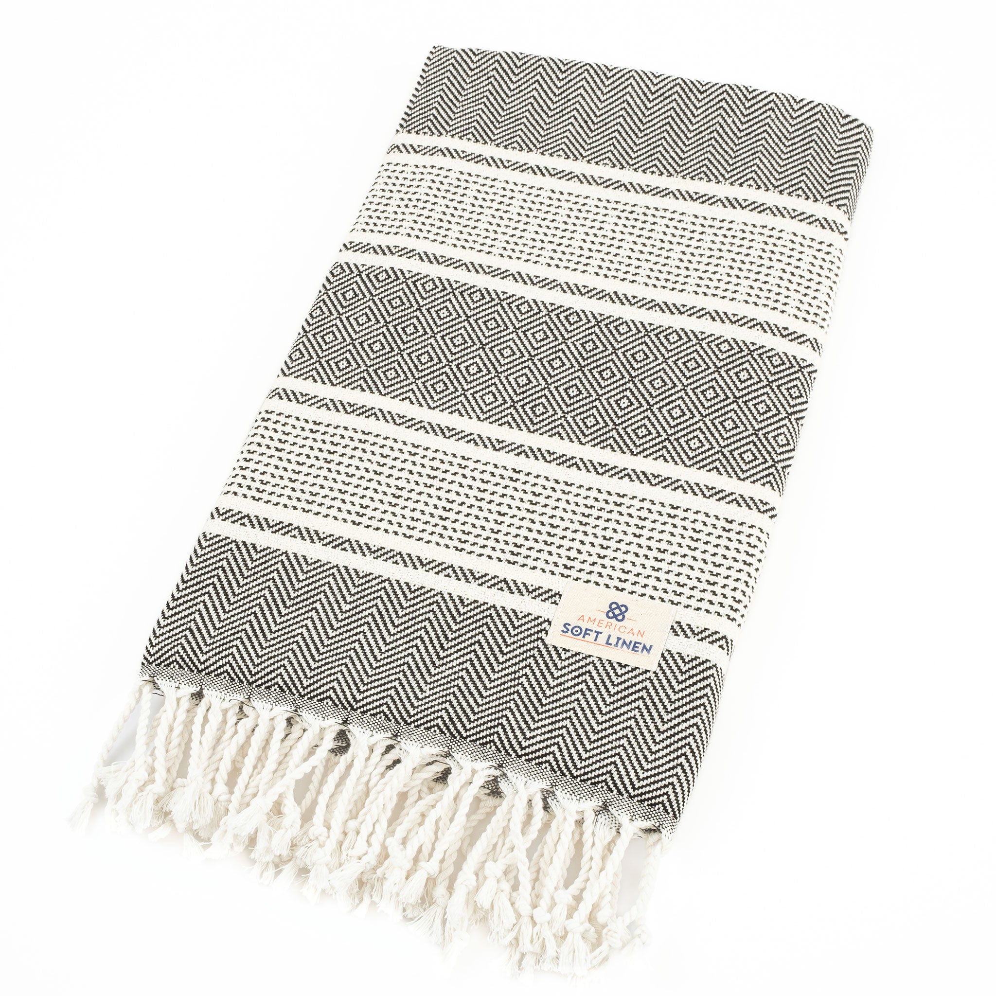 American-softlinen - 100% Cotton Turkish Peshtemal Towels 40x70 Inches - Black-Striped - 5