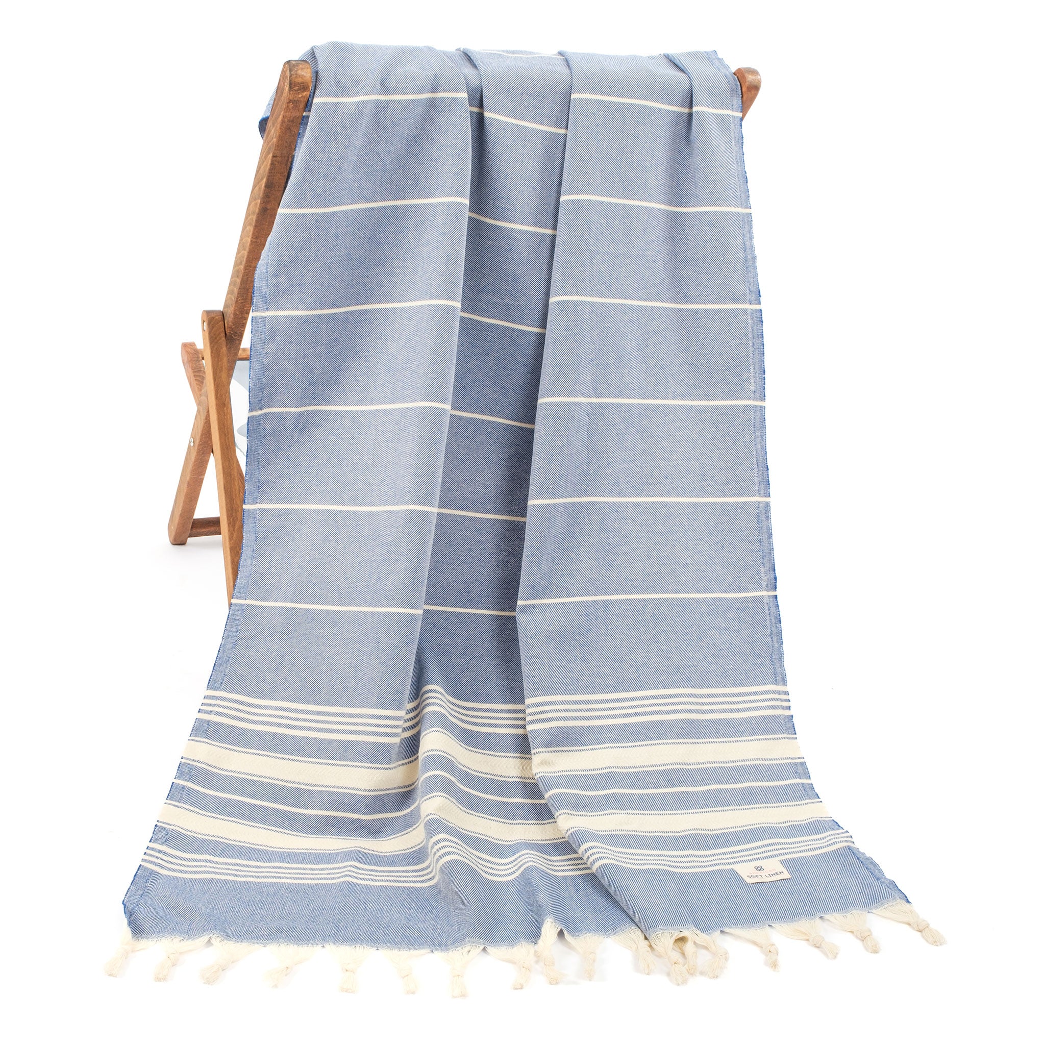 American-softlinen - 100% Cotton Turkish Peshtemal Towels 40x70 Inches - Blue - 1