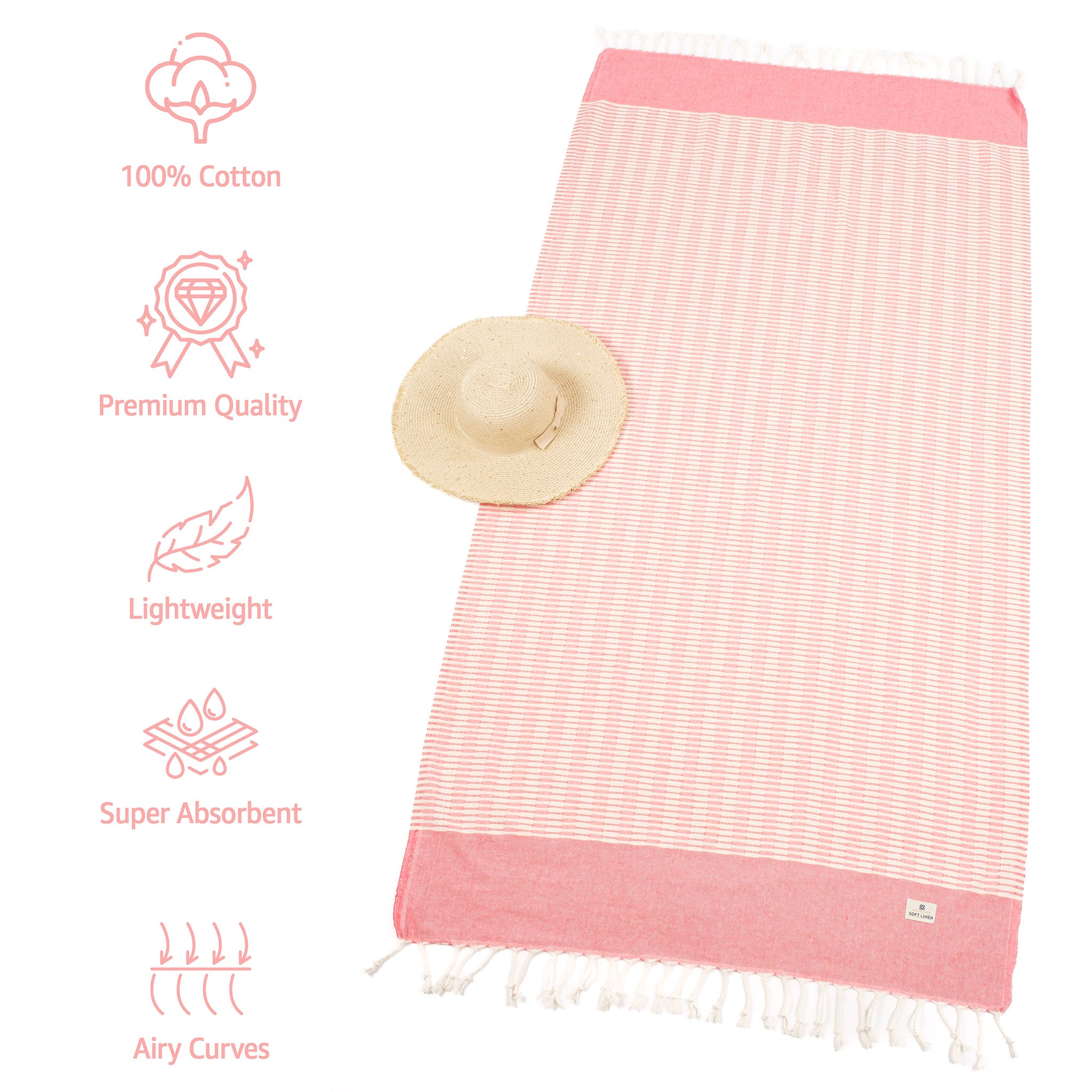 American-softlinen - 100% Cotton Turkish Peshtemal Towels 40x70 Inches - Coral - 3