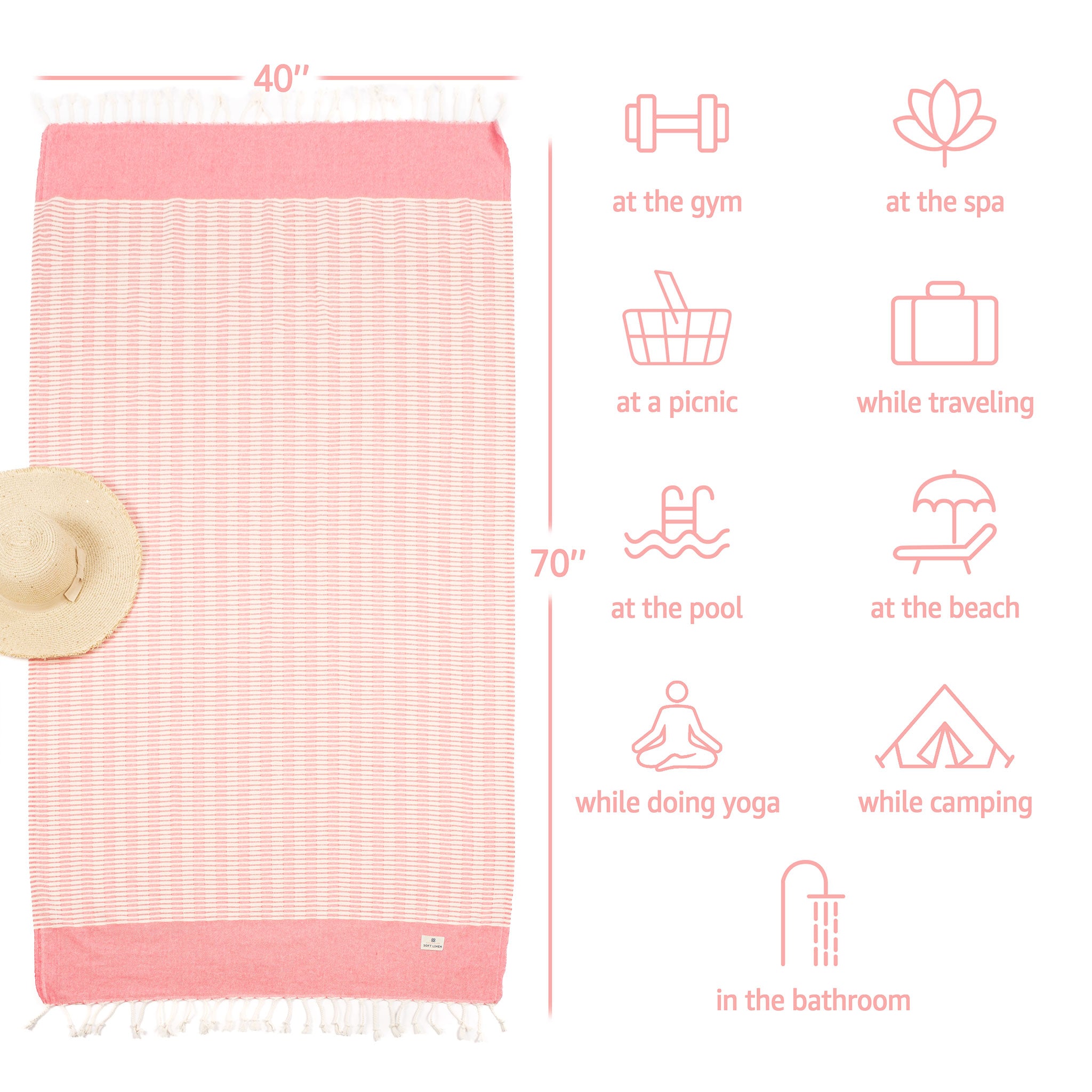 American-softlinen - 100% Cotton Turkish Peshtemal Towels 40x70 Inches - Coral - 4