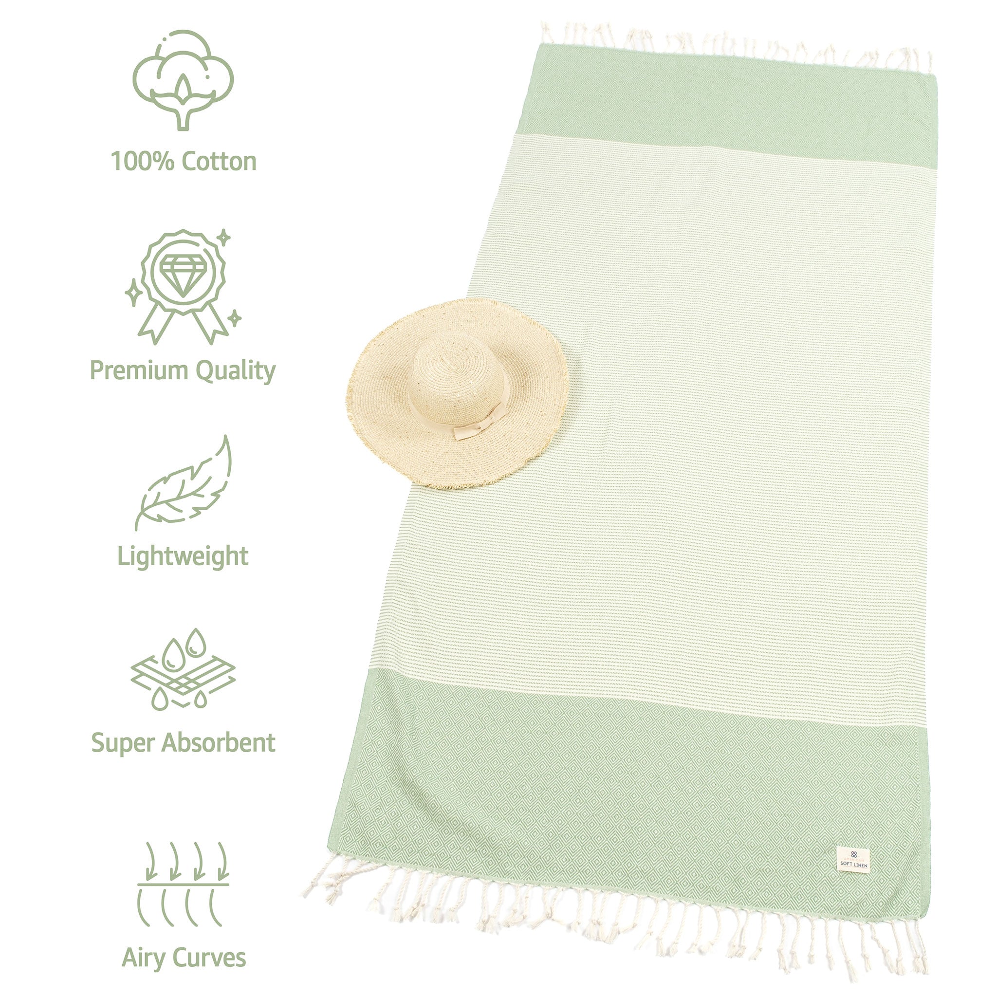 American-softlinen - 100% Cotton Turkish Peshtemal Towels 40x70 Inches - Green - 3