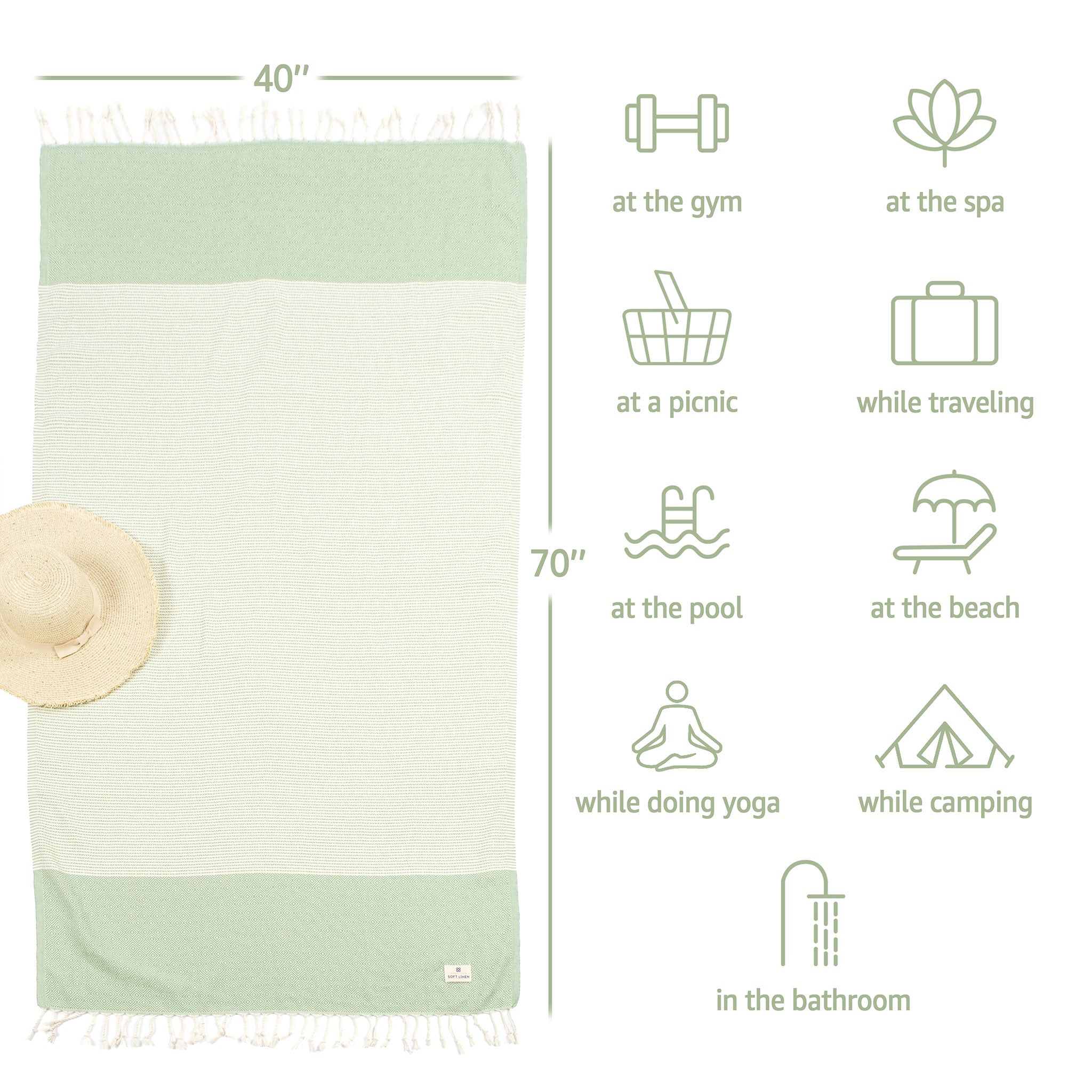 American-softlinen - 100% Cotton Turkish Peshtemal Towels 40x70 Inches - Green - 4