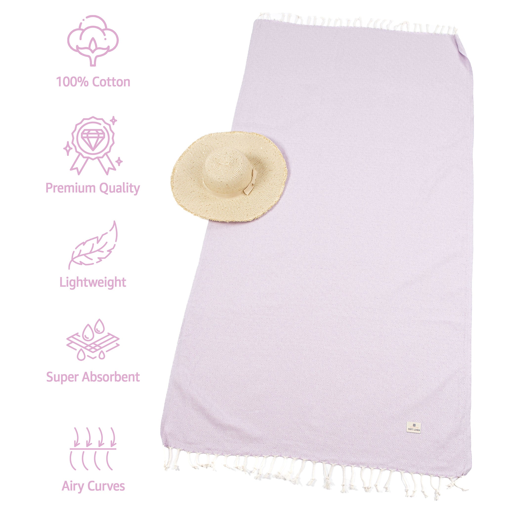 American-softlinen - 100% Cotton Turkish Peshtemal Towels 40x70 Inches - Lilac - 3