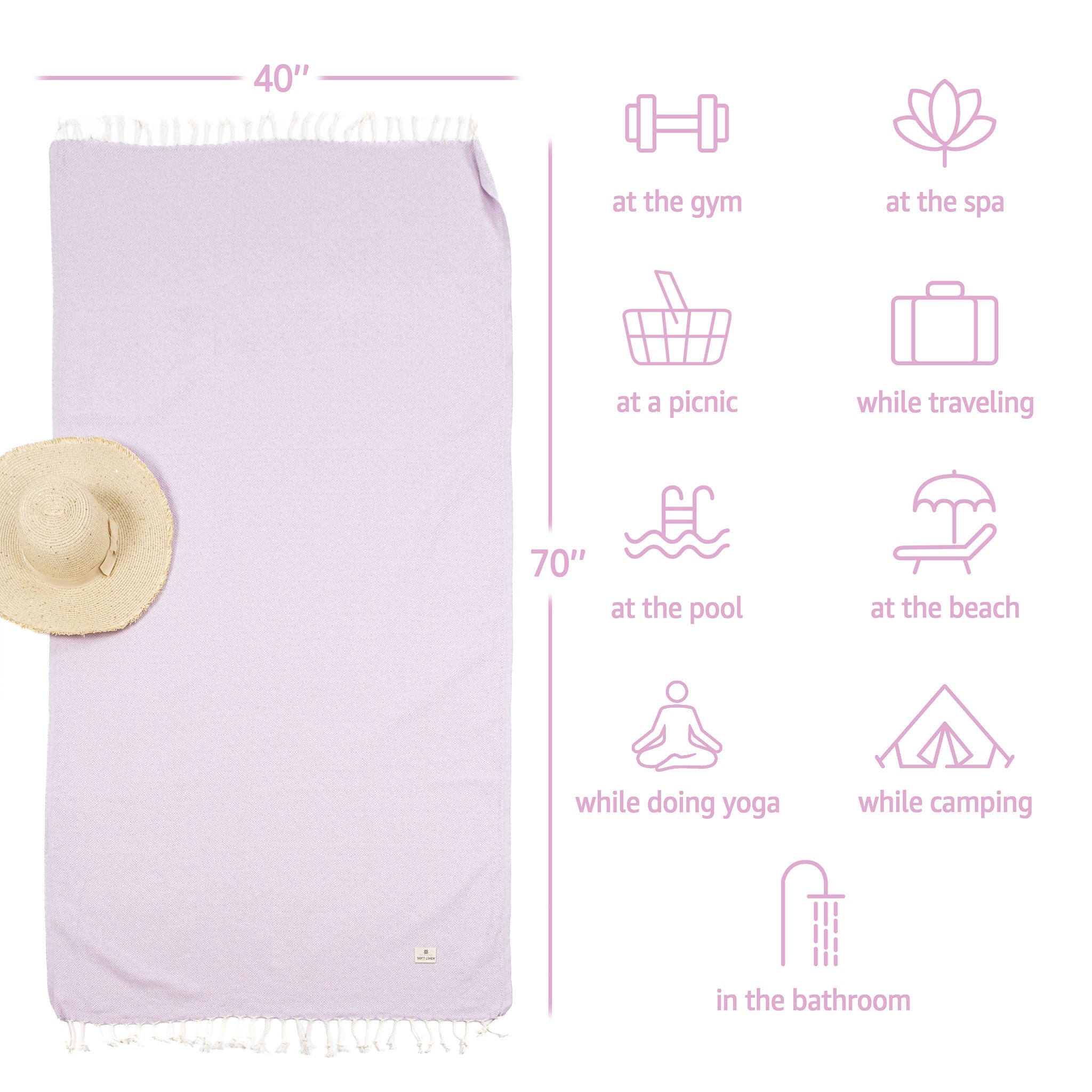 American-softlinen - 100% Cotton Turkish Peshtemal Towels 40x70 Inches - Lilac - 4