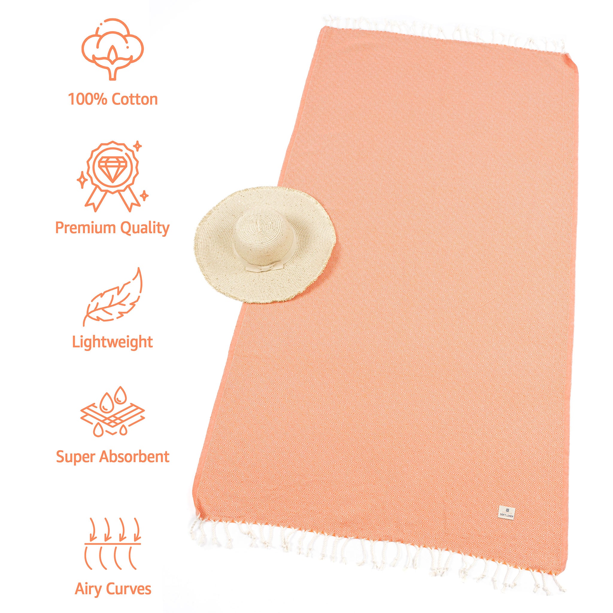 American-softlinen - 100% Cotton Turkish Peshtemal Towels 40x70 Inches - Orange - 3
