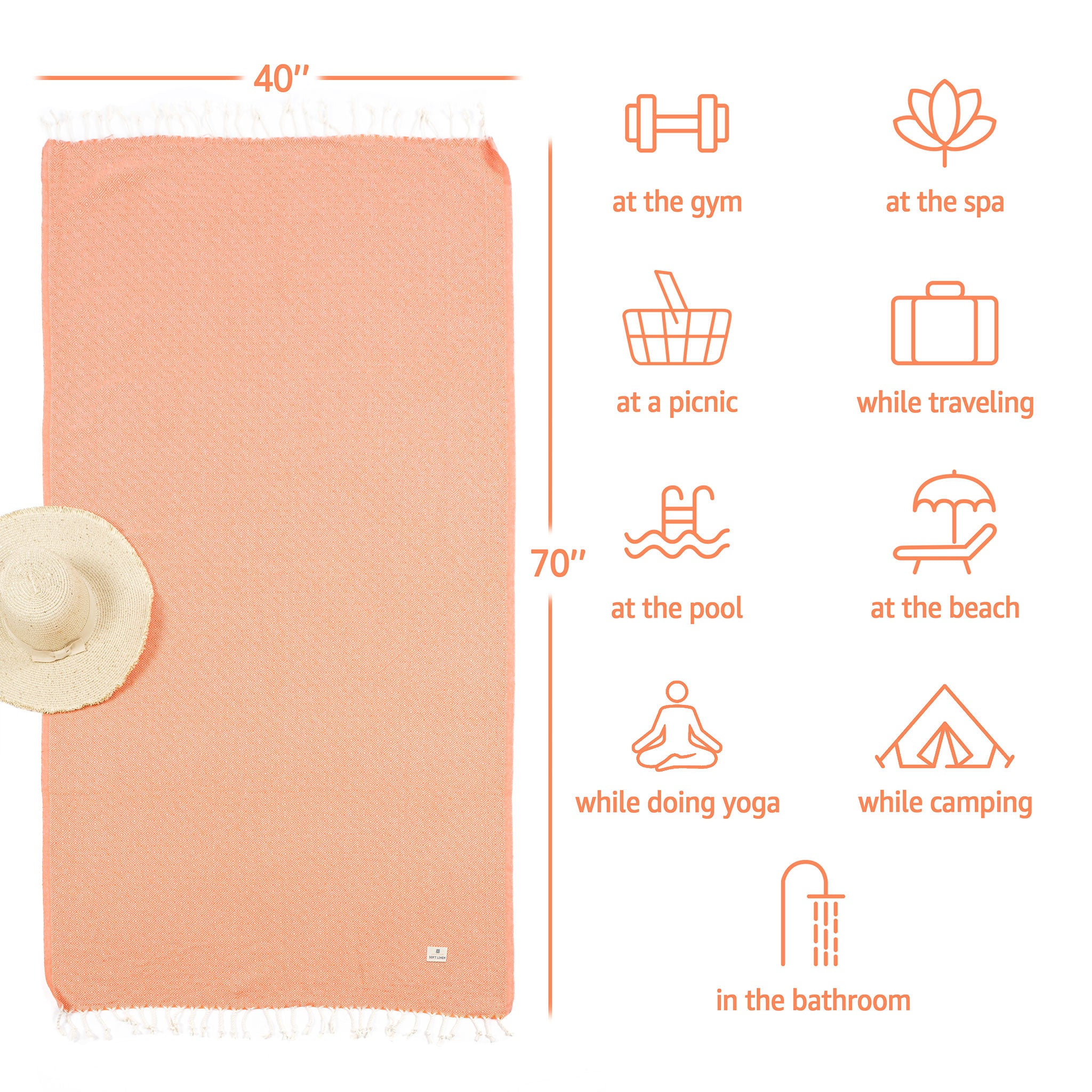 American-softlinen - 100% Cotton Turkish Peshtemal Towels 40x70 Inches - Orange - 4
